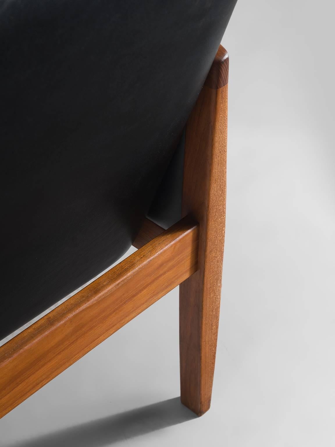 Hans Olsen Three-Seat Sofa in Original Leather and Teak 2