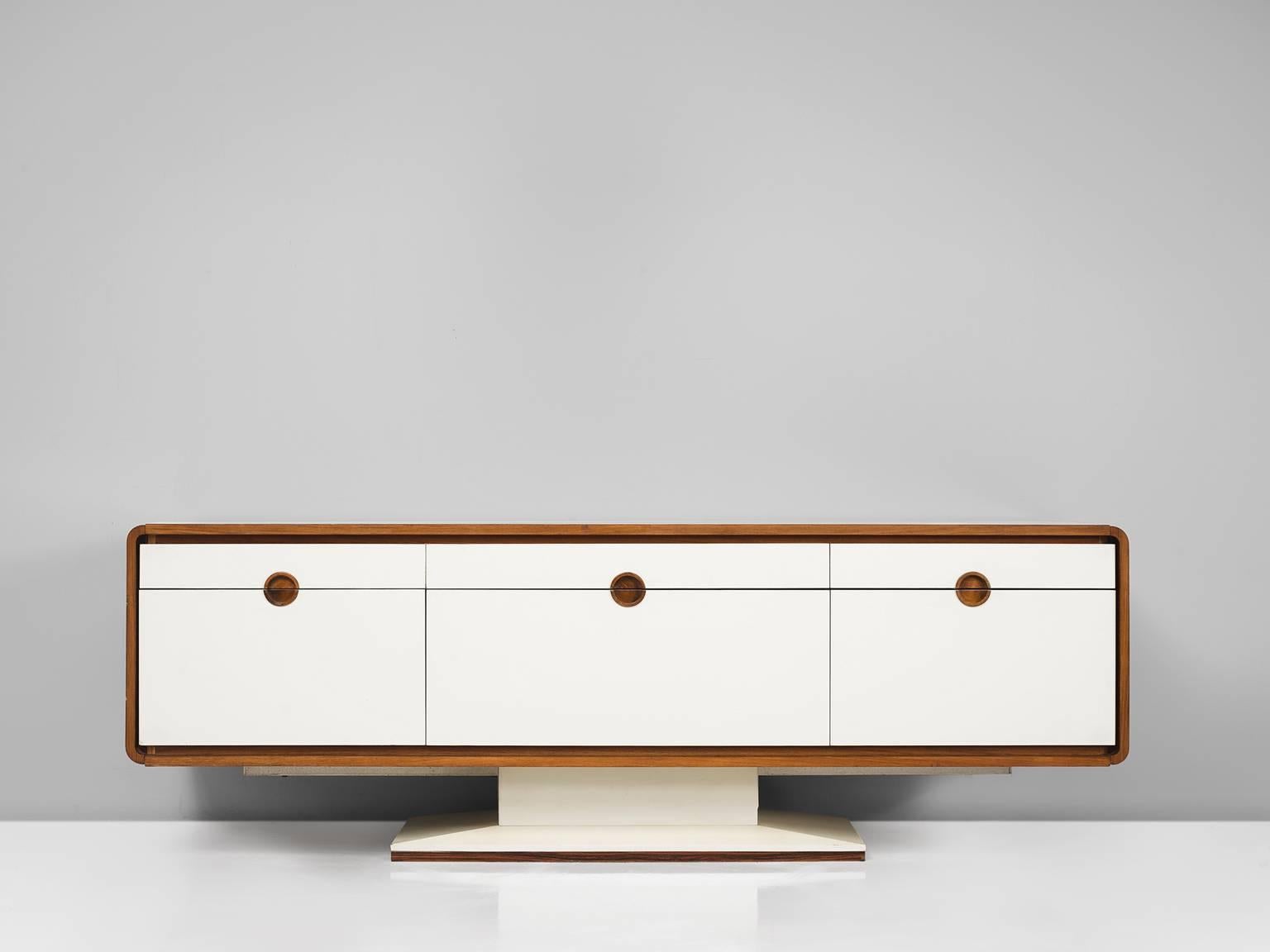 Late 20th Century Pedestal Sideboard with Automated Movable Mirrored Dry Bar