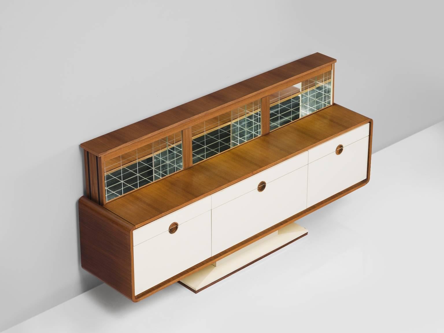 European Pedestal Sideboard with Automated Movable Mirrored Dry Bar