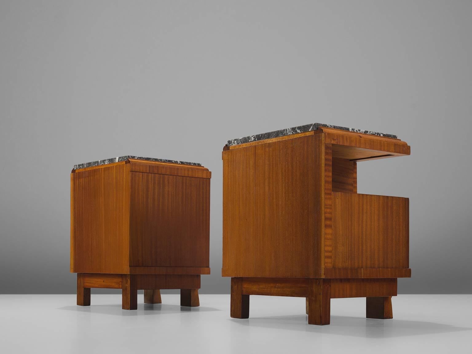 Mid-20th Century Art Deco Nighstands in Mahogany and Stone 