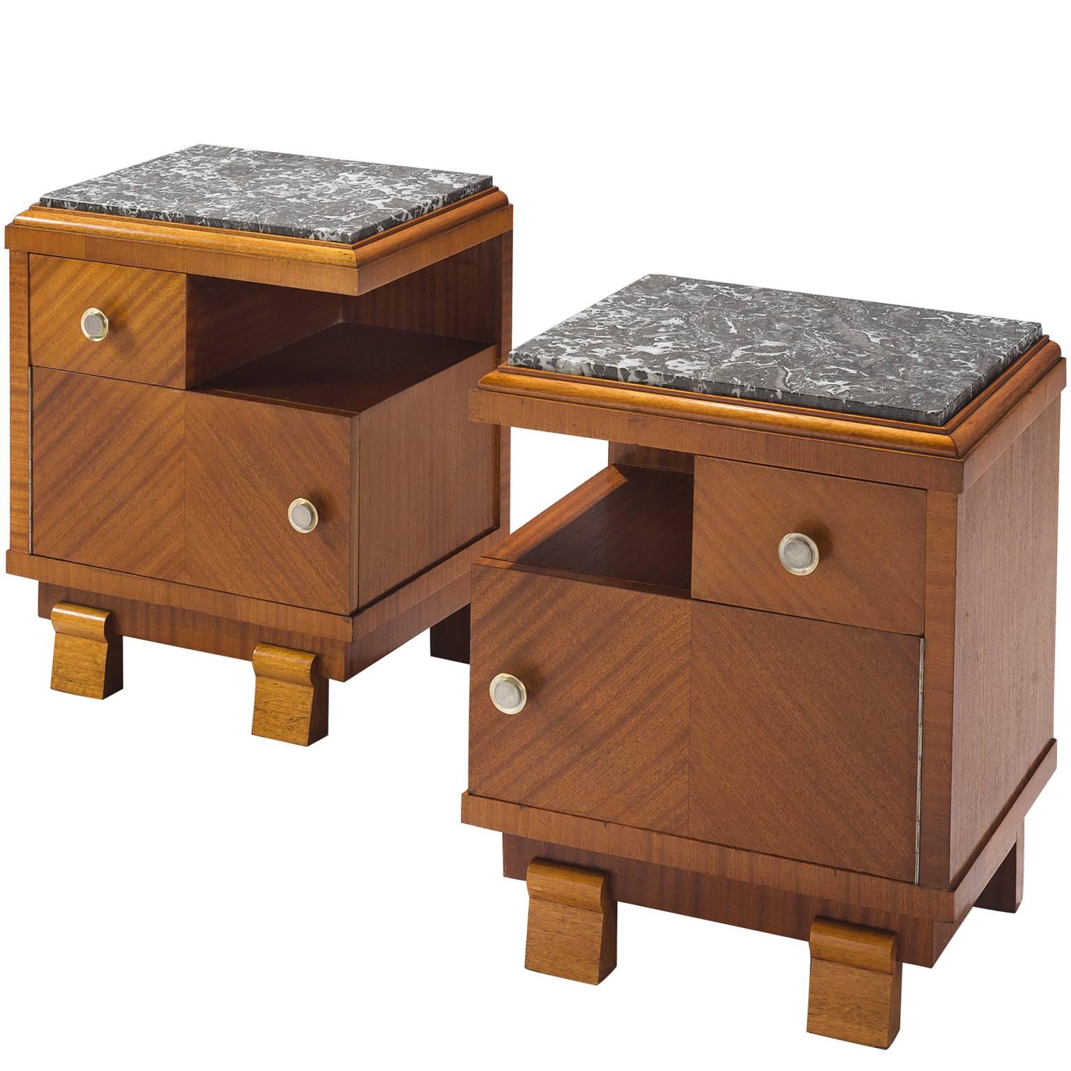 Art Deco Nighstands in Mahogany and Stone 