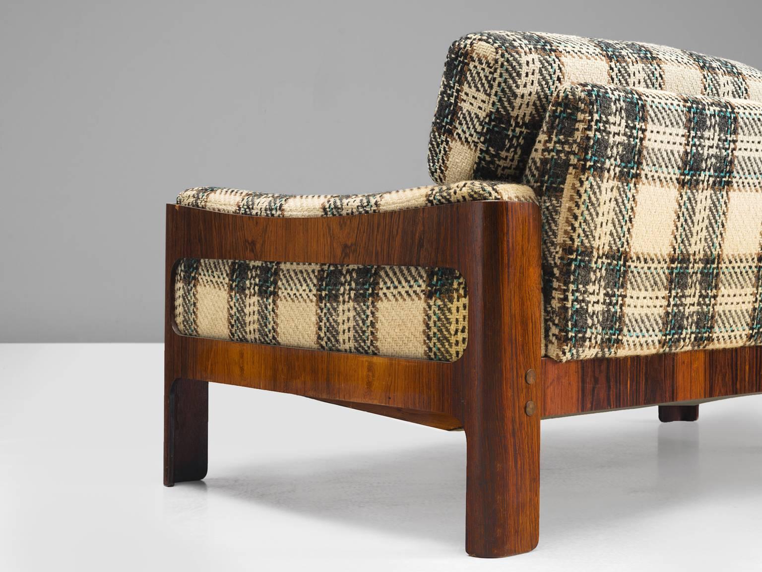 Fabric Danish Two-Seater Rosewood Sofa 