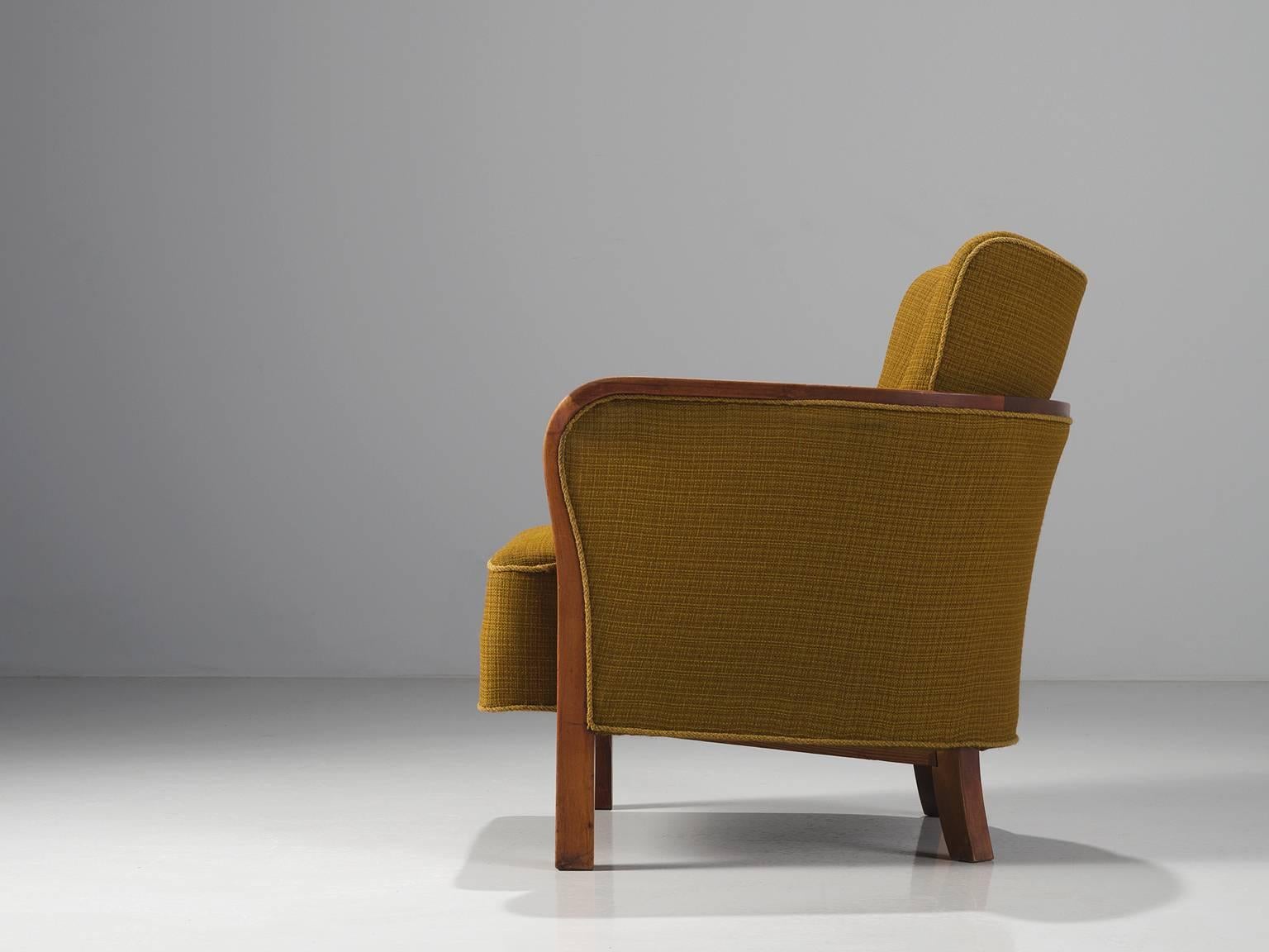 Mid-20th Century Danish Easy Chair in Ocre Upholstery and Oak