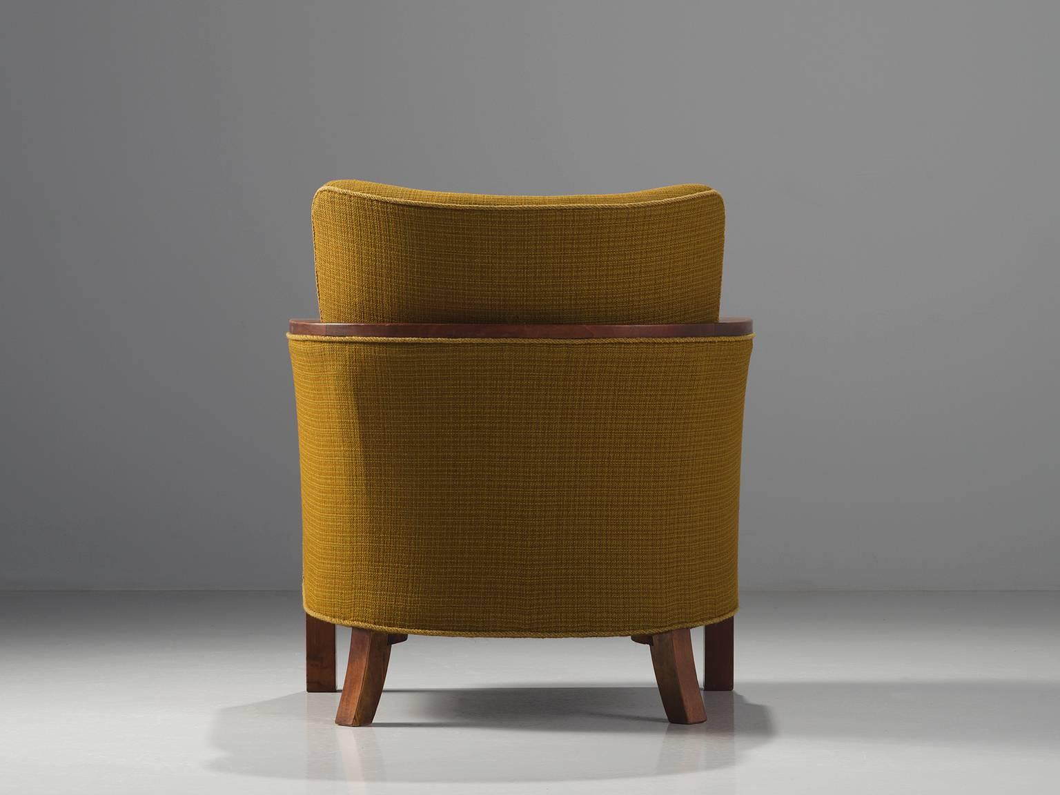 Scandinavian Modern Danish Easy Chair in Ocre Upholstery and Oak