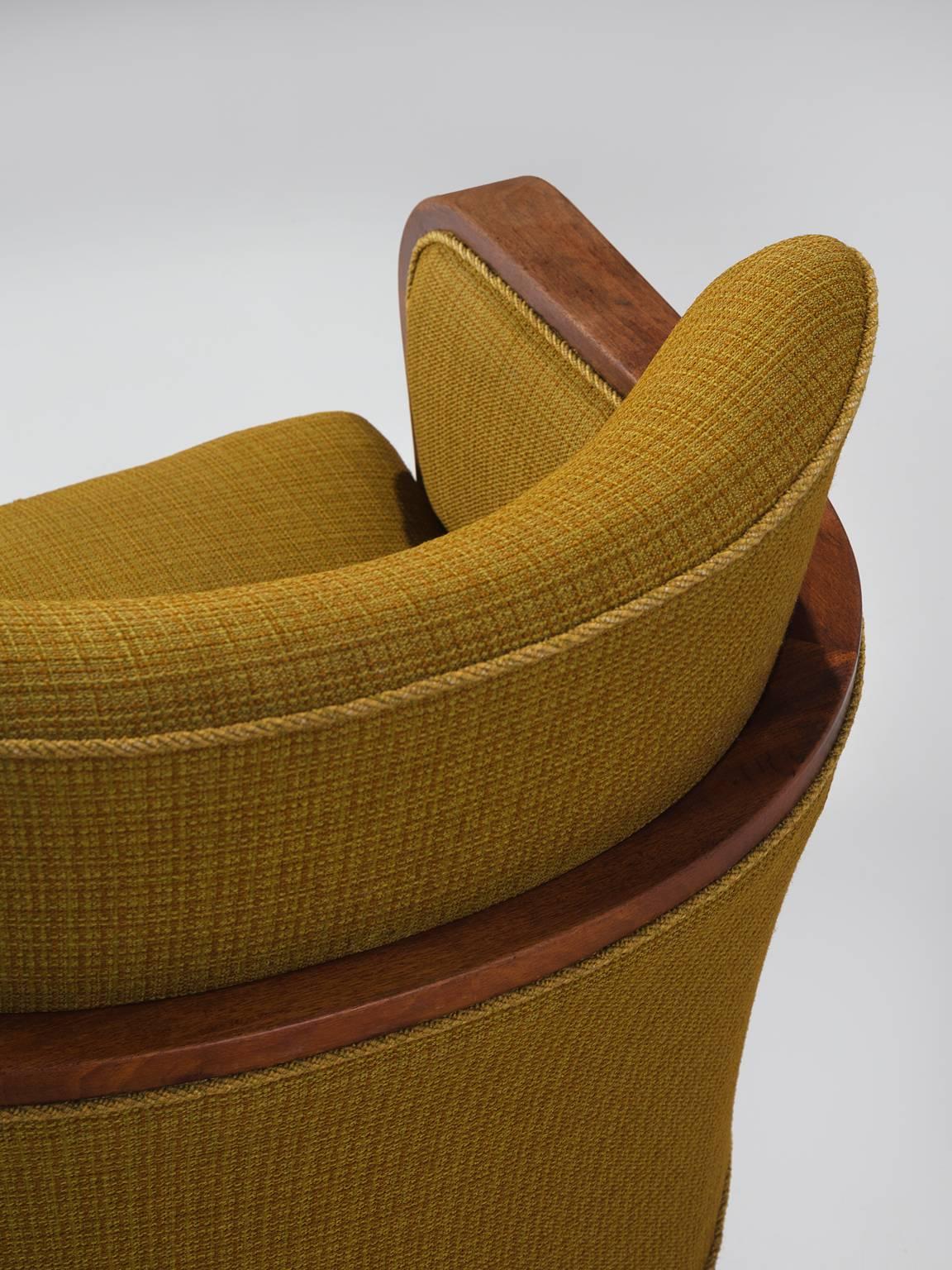 Danish Easy Chair in Ocre Upholstery and Oak 1