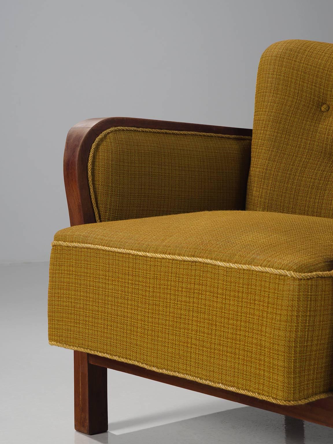 Danish Easy Chair in Ocre Upholstery and Oak 2