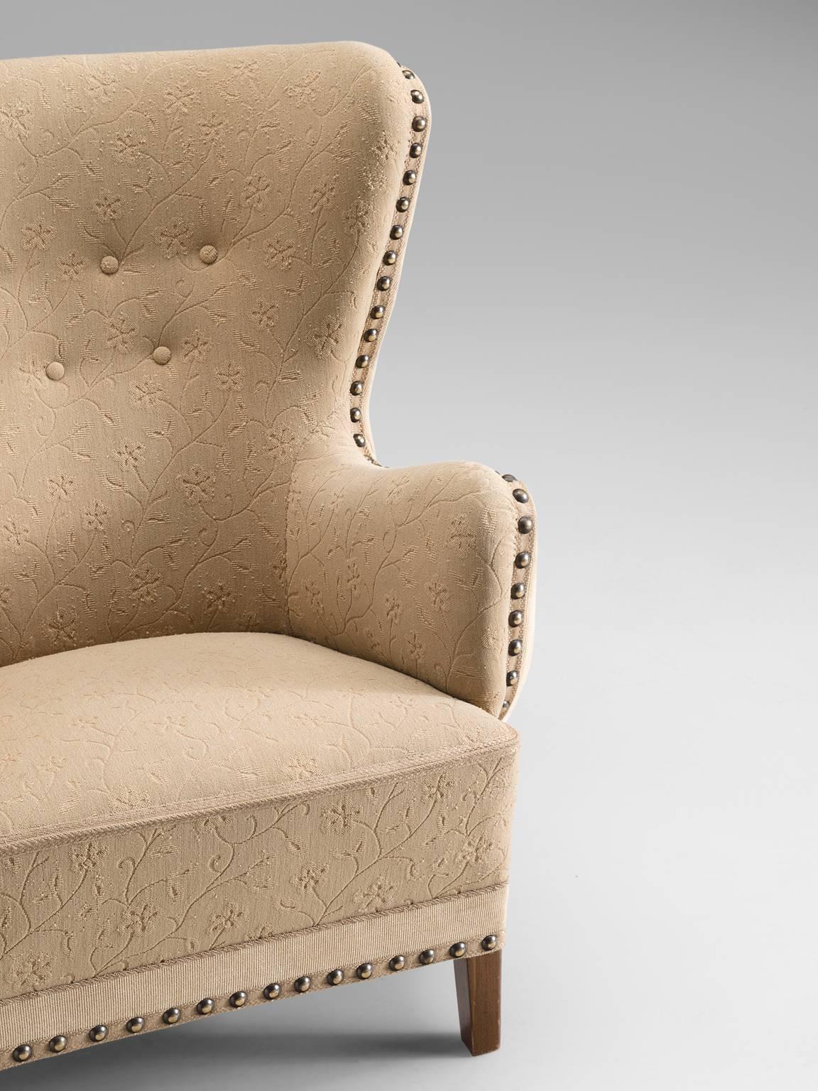 Fabric Danish Wingback Lounge Chair 