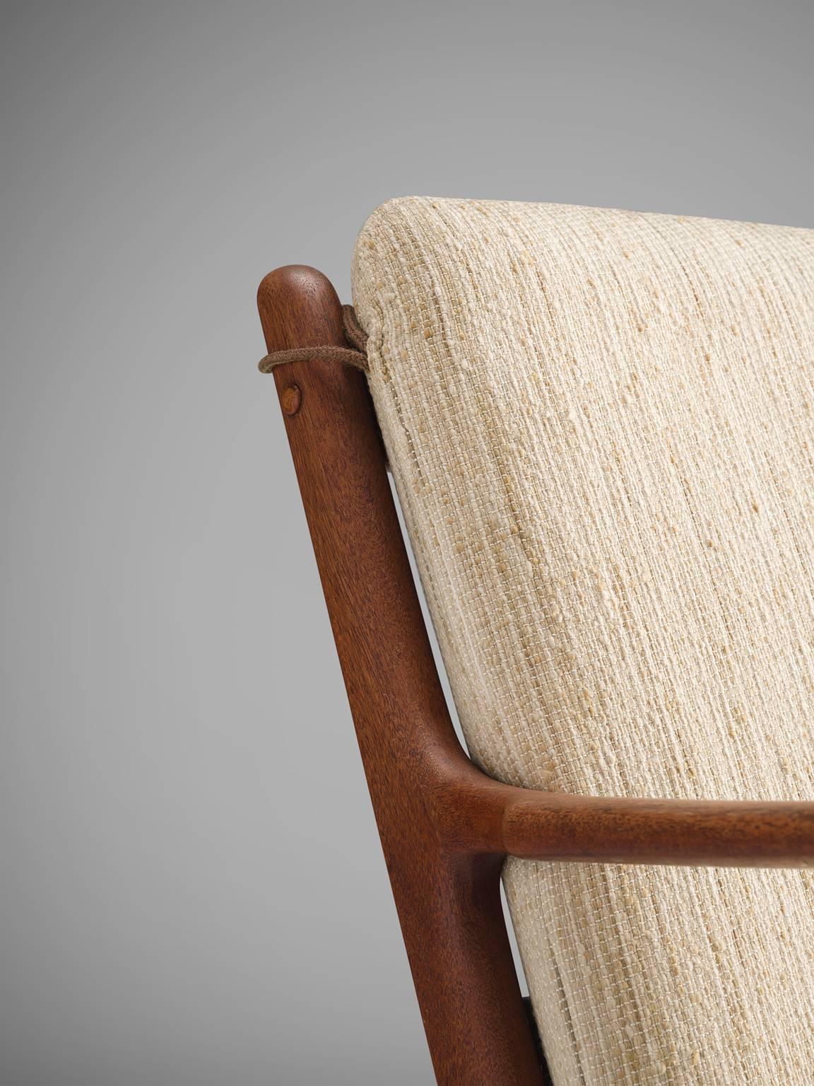 Fabric Kaj Winding Three-Seat Settee in Teak