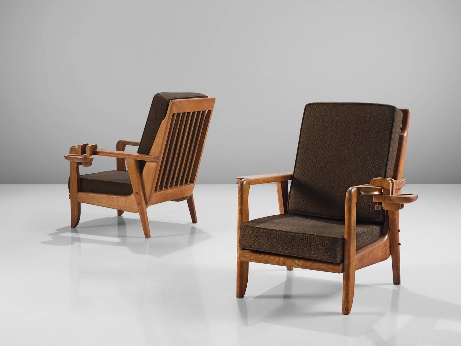 Chambron and Guillerme Solid Oak Lounge Chairs In Good Condition In Waalwijk, NL