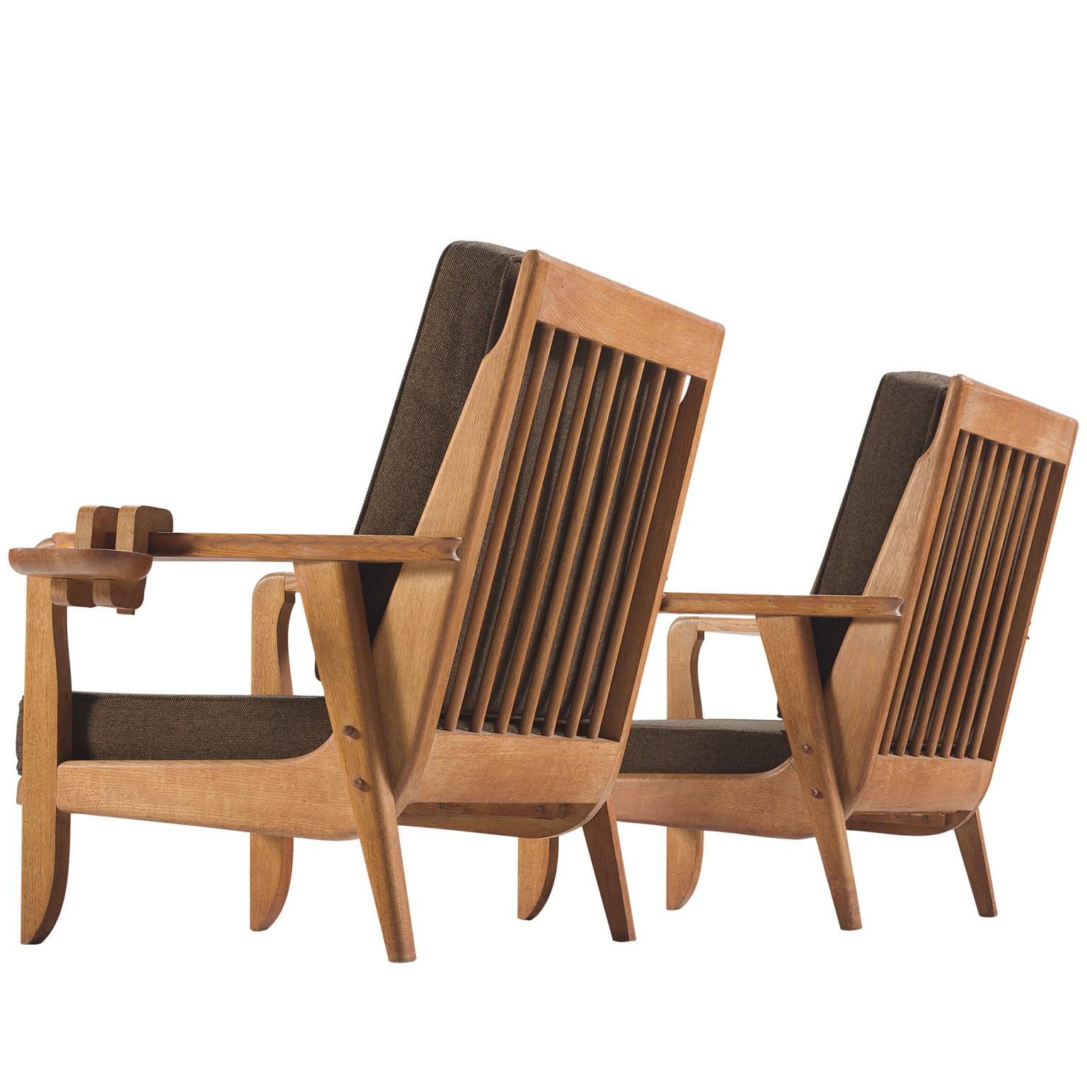Chambron and Guillerme Solid Oak Lounge Chairs