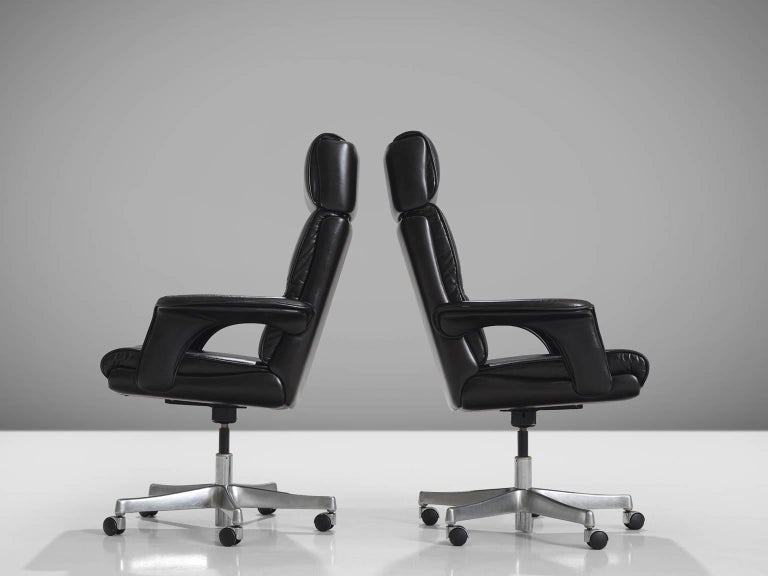 Set of Nine Black Leather Conference Chairs at 1stDibs conference