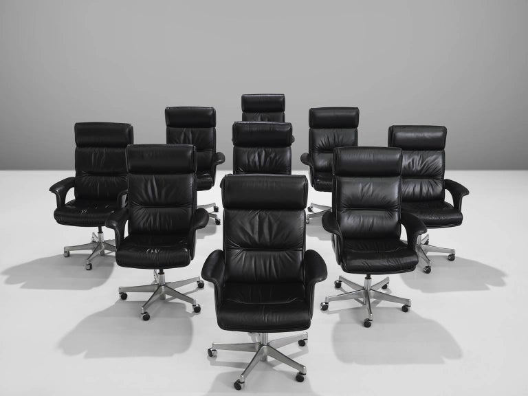 Set of Nine Black Leather Conference Chairs at 1stDibs conference