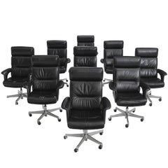 Set of Nine Black Leather Conference Chairs