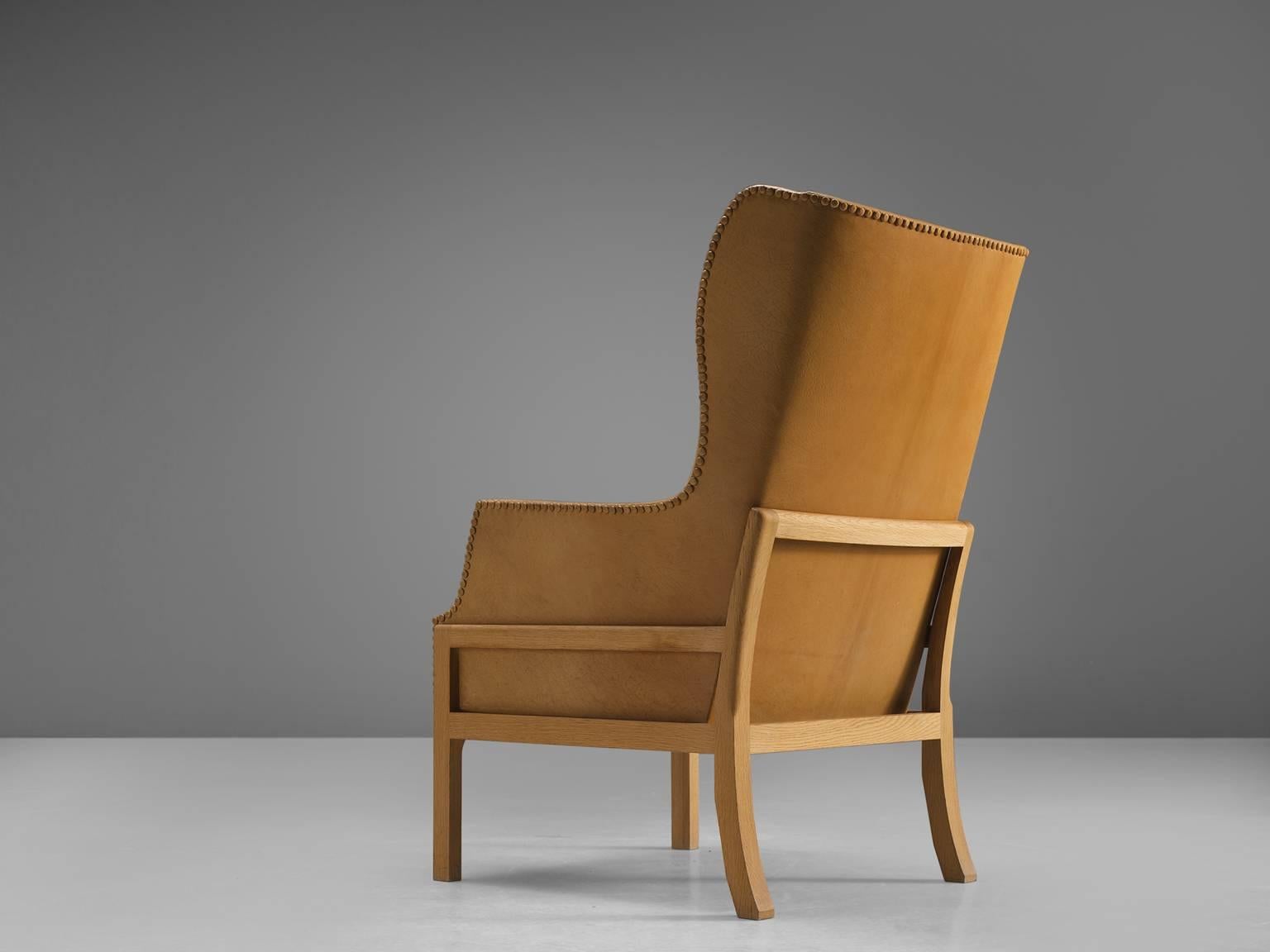 Mid-20th Century Mogens Koch Wingback Lounge Chair in Mahogany and Cognac Leather