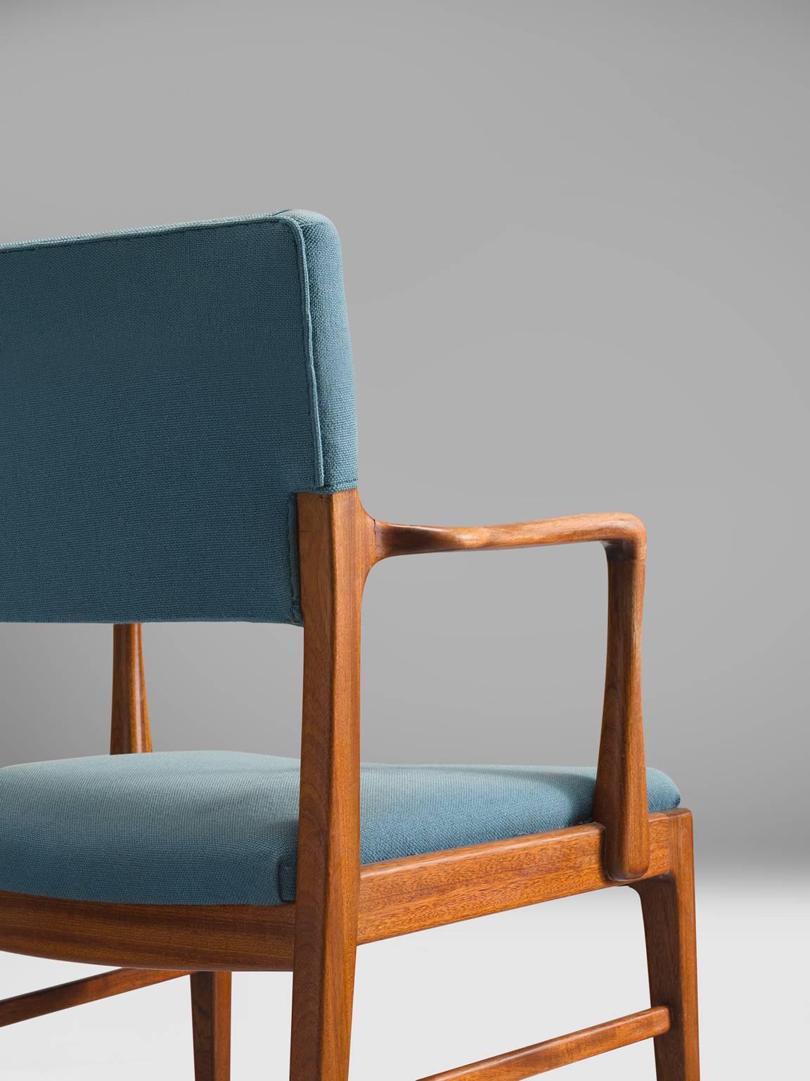 Fabric Set of Scandinavian Dining Chairs in Teak
