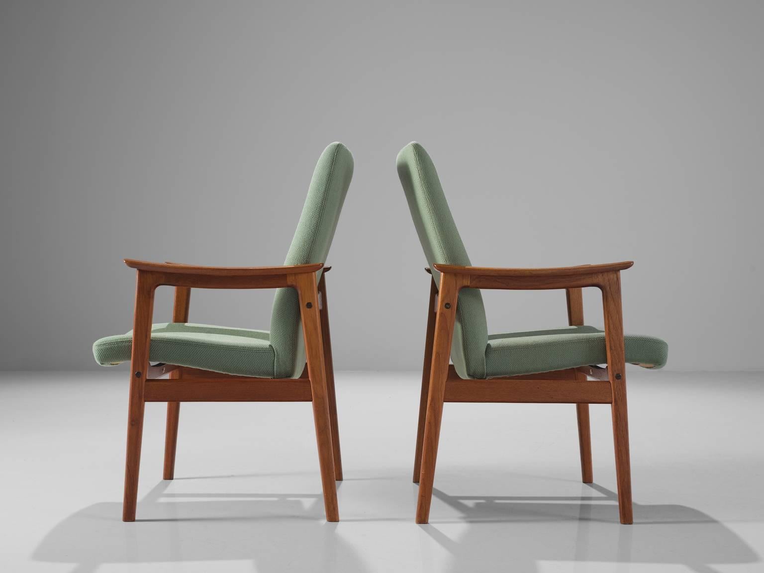 Set of Eight Highback Armchairs in Teak and Mintgreen Fabric In Good Condition In Waalwijk, NL