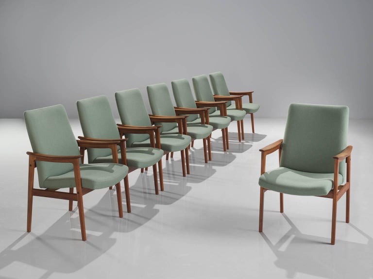 Set Of Eight Highback Armchairs In Teak And Mintgreen Fabric For Set Of Eight Armchairs Teak And Mintgreen Fabric Scandinavia 1950s These Elegant