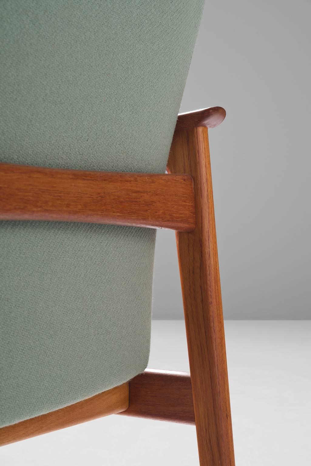 Set of Eight Highback Armchairs in Teak and Mintgreen Fabric 2