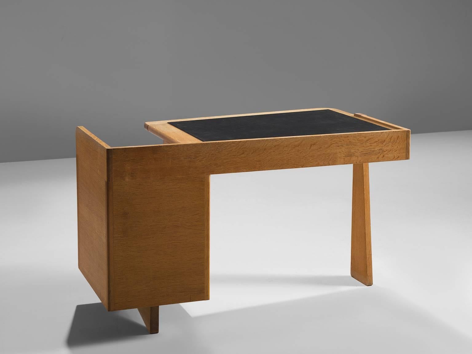 French Guillerme & Chambron Original Leather and Oak Freestanding Desk