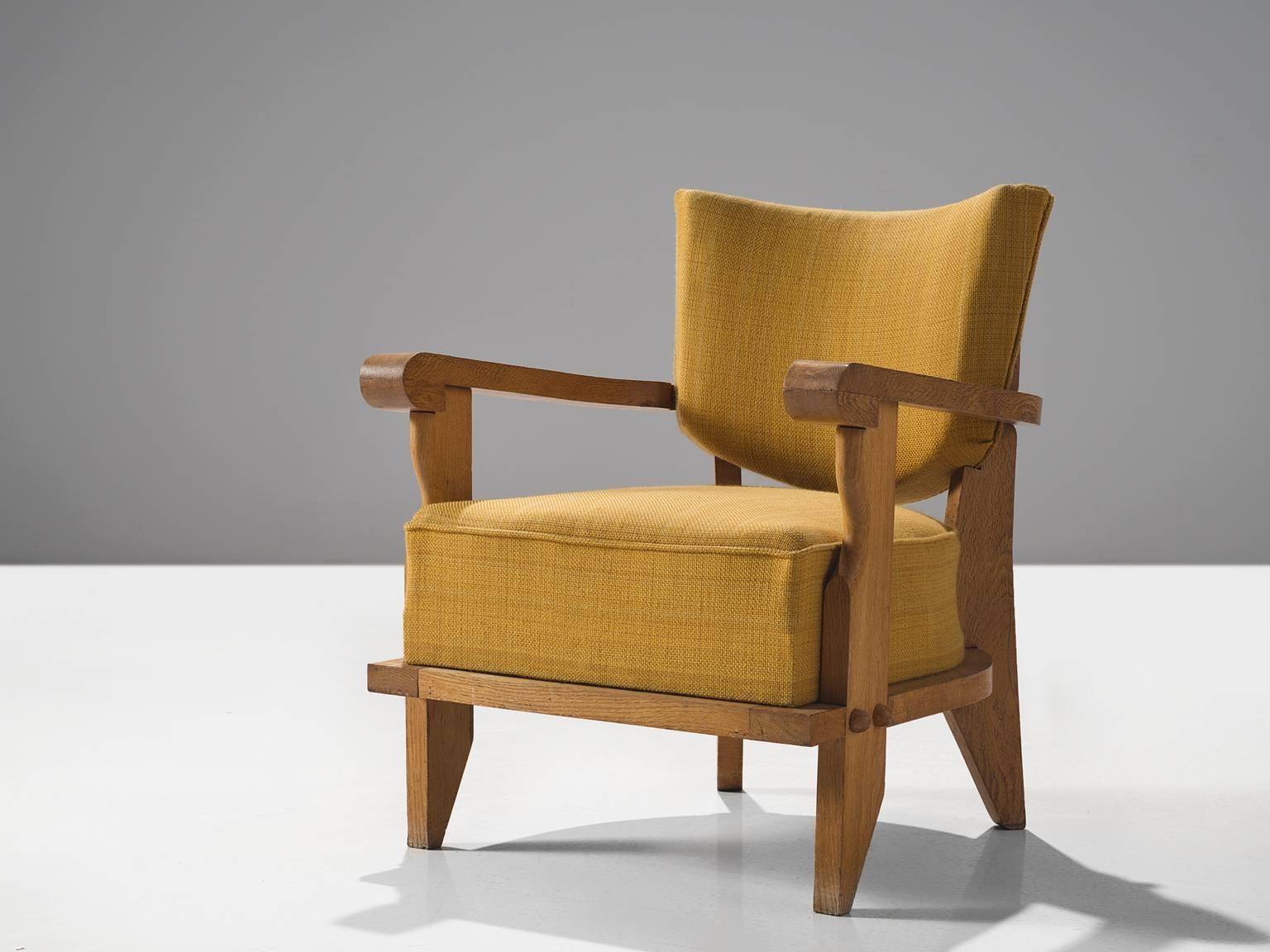 Mid-Century Modern Guillerme & Chambron Carved Solid Oak Club Chair