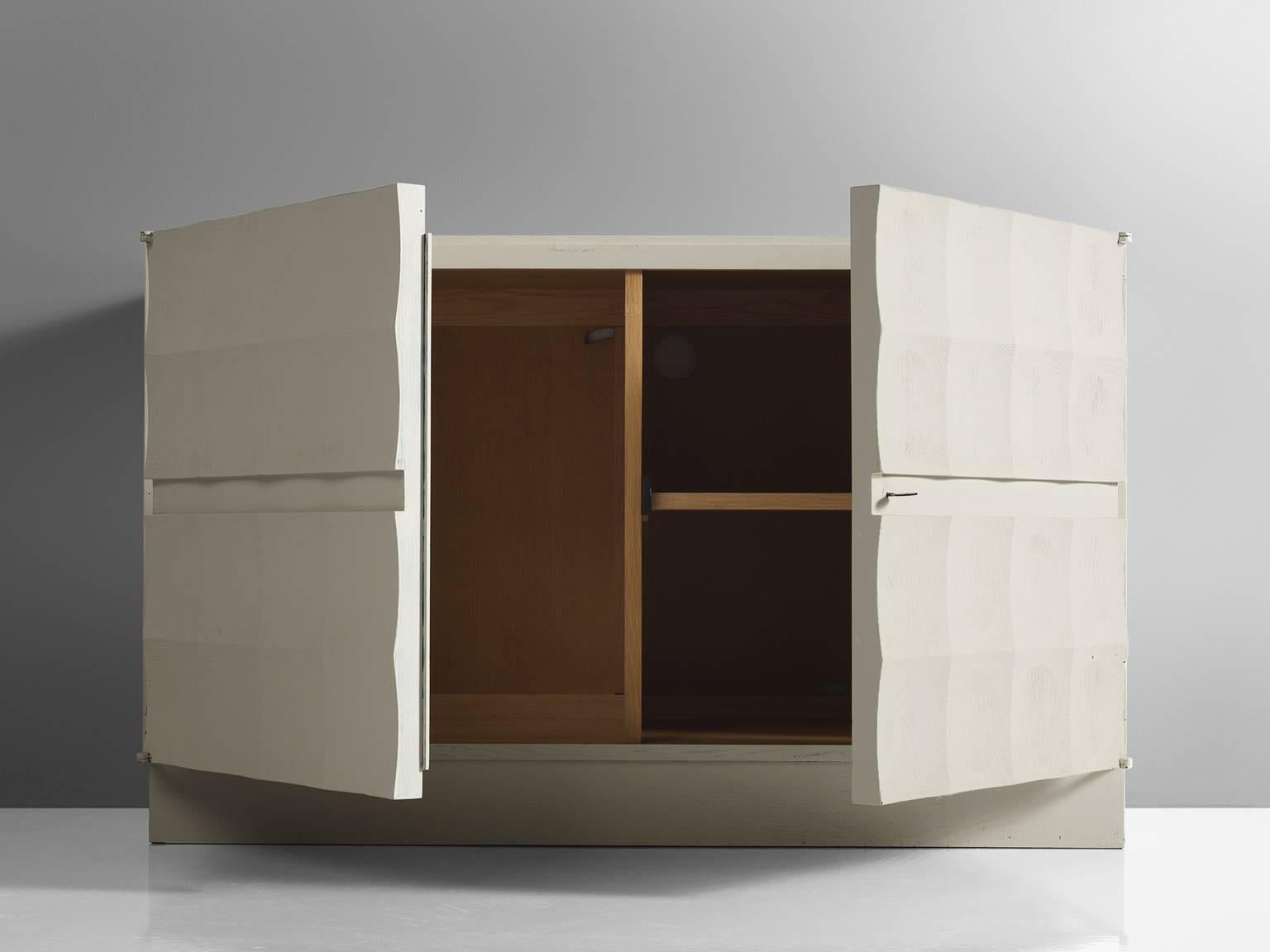 Wood De Coene White Brutalist Cabinet, circa 1970