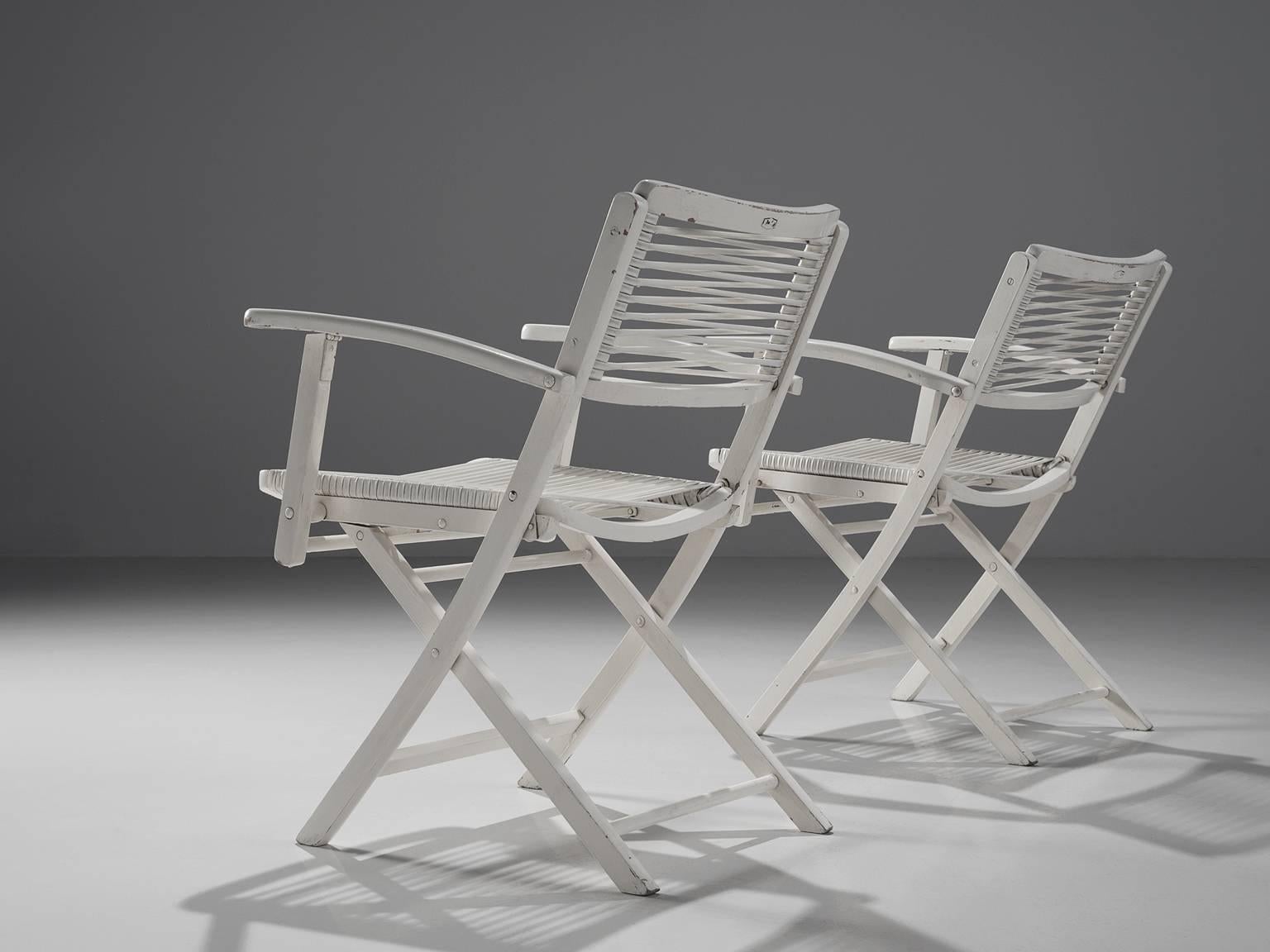 Mid-Century Modern Pair of White Folding Chairs