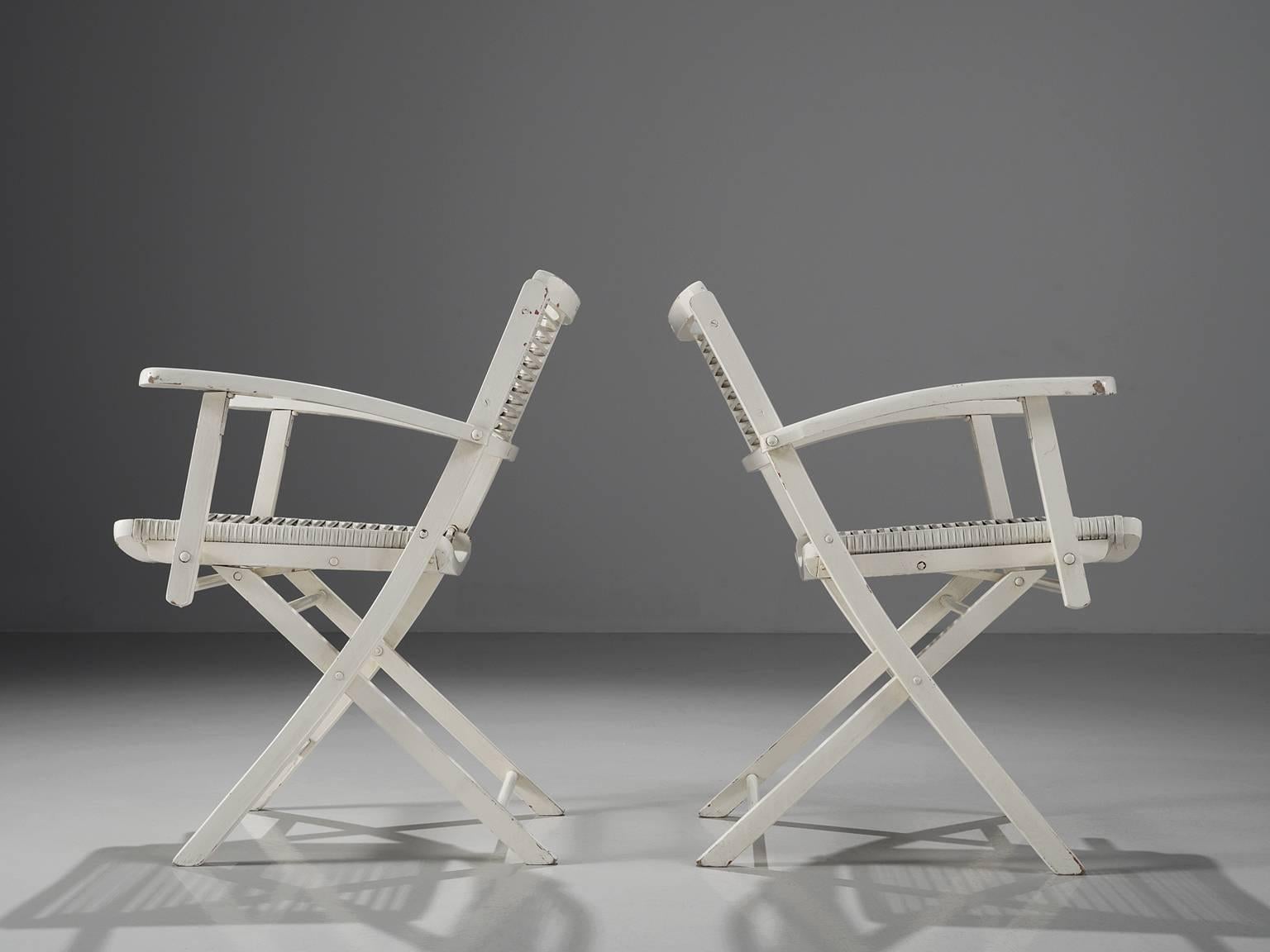 European Pair of White Folding Chairs