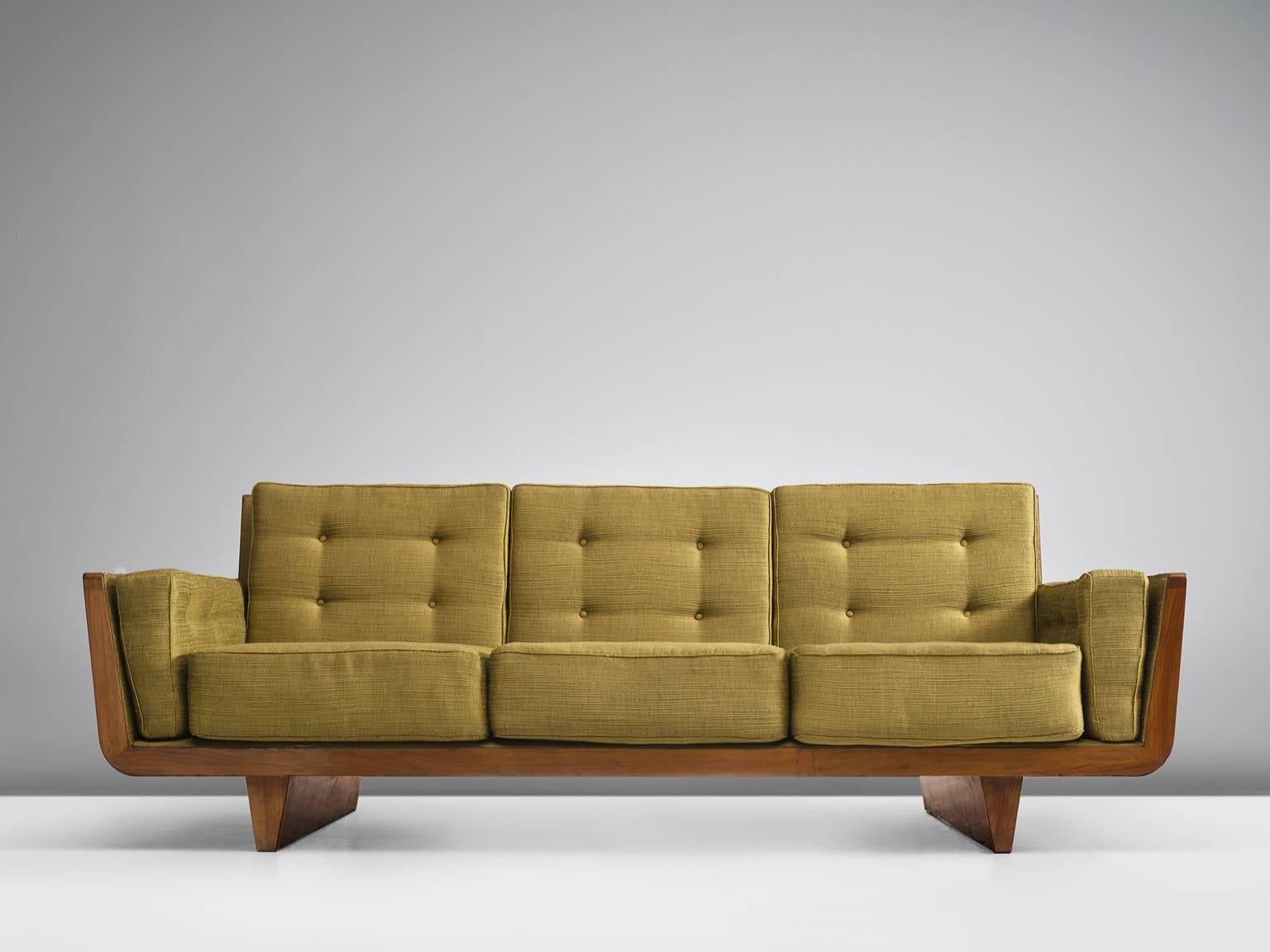 Mid-Century Modern Free-Standing Italian Three-Seat Sofa in Walnut