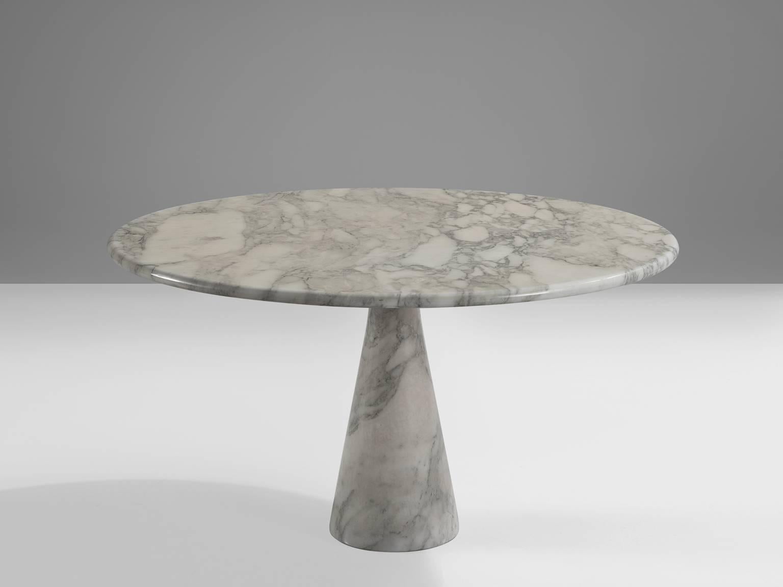 Angelo Mangiarotti for Skipper, M1 centre table, marble, Italy, 1969

This table is part of our postmodern design collection. The patterned white table has a cone shaped base and a circular top. The circular top rests perfectly on the cone. The