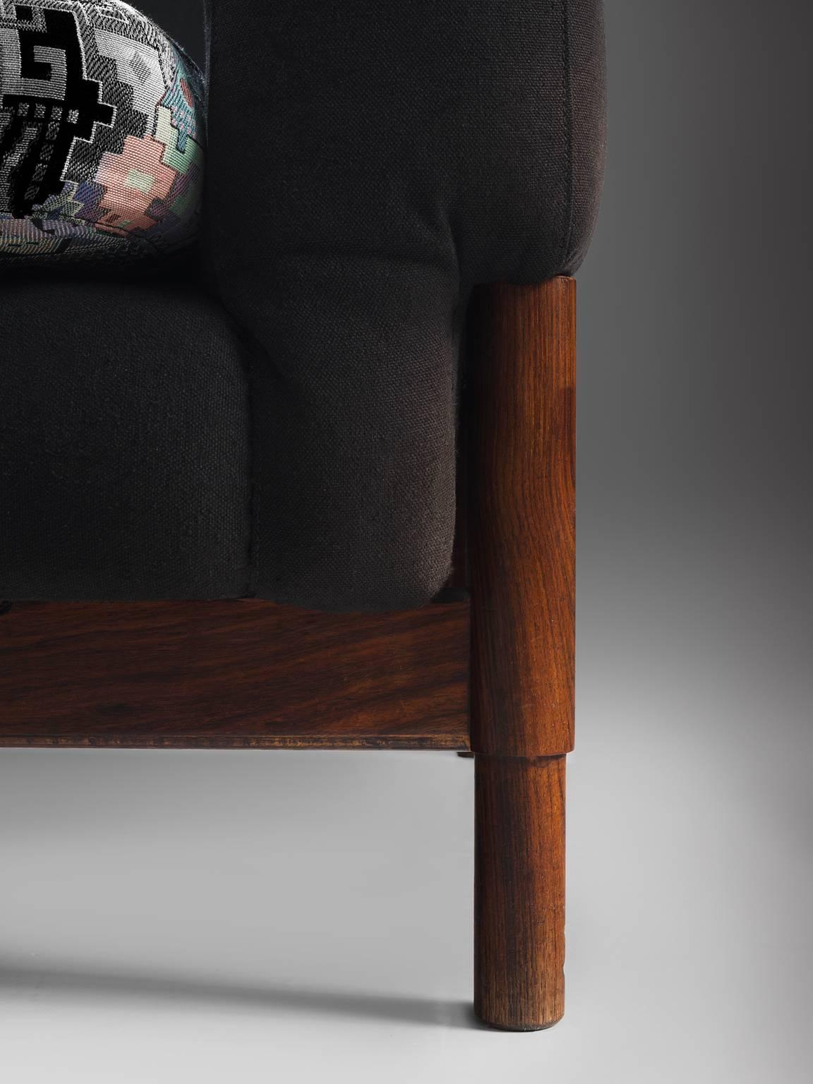 Fabric Italian Four Seat Rosewood Sofa, circa 1950
