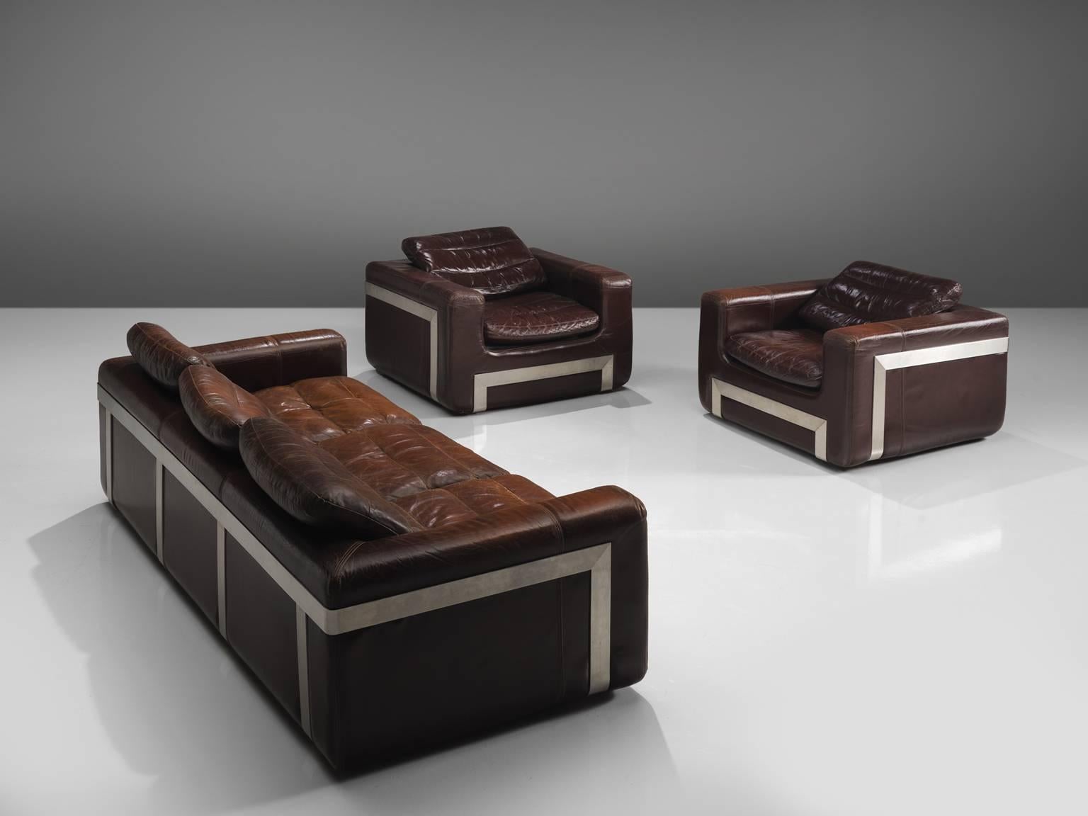 Metal Roche Bobois Original Leather Sofa