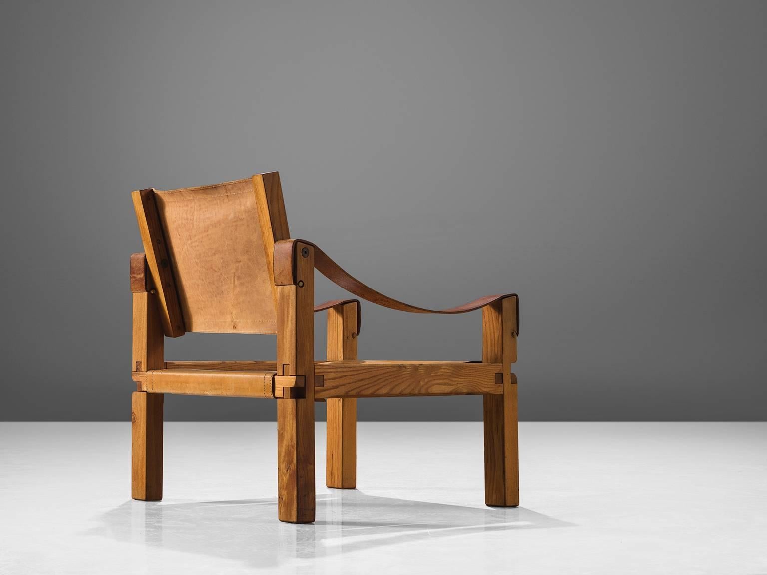 Mid-Century Modern Pierre Chapo 'SX10' Grand Cognac Leather Easy Chair, 1960s