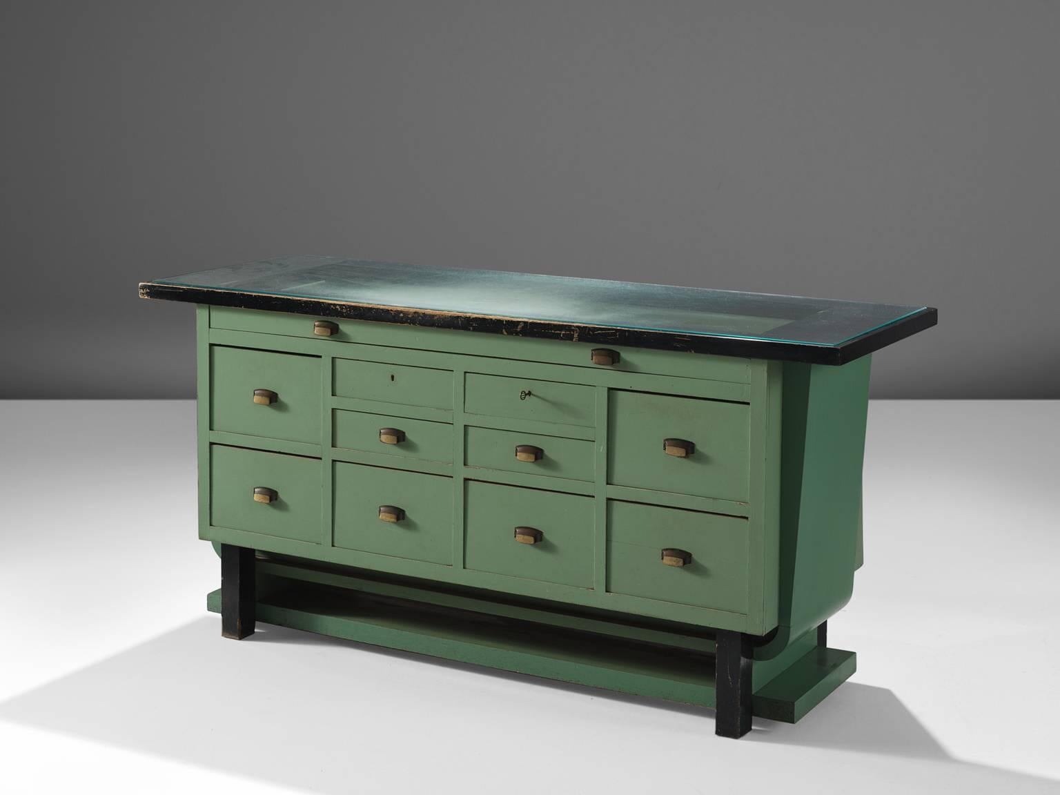 Mid-Century Modern Belgian Midcentury Freestanding Counter in Turquoise