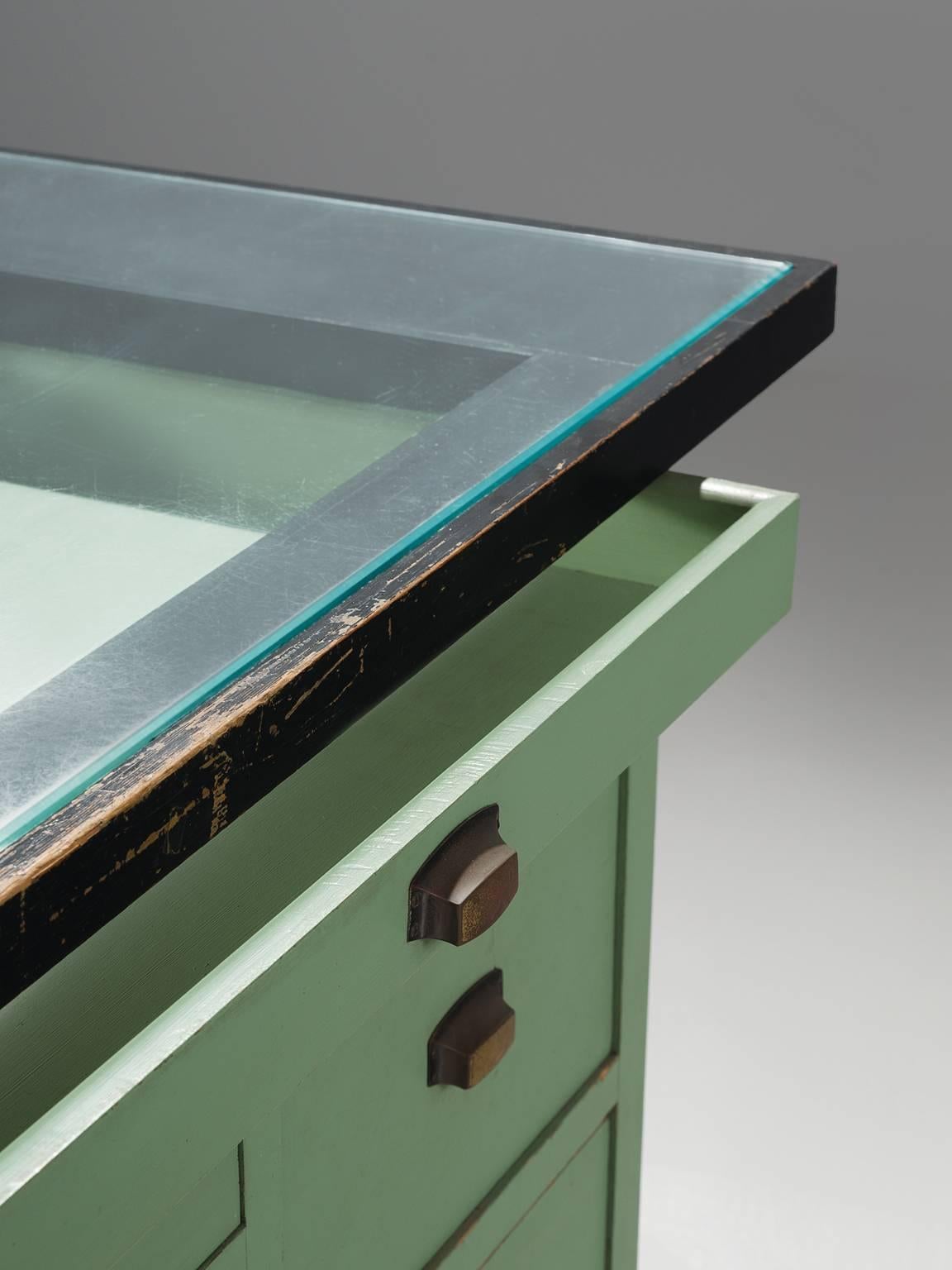 Brass Belgian Midcentury Freestanding Counter in Turquoise