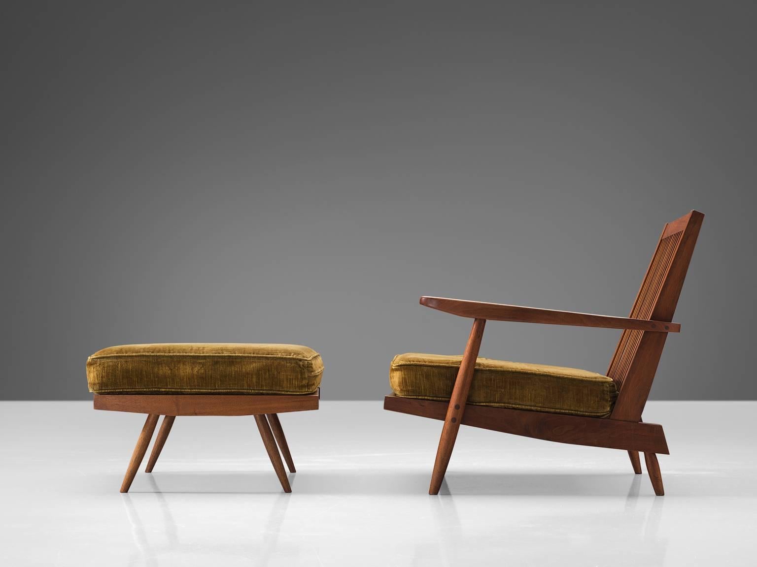 Mid-20th Century George Nakashima Spindleback Armchairs with Ottoman