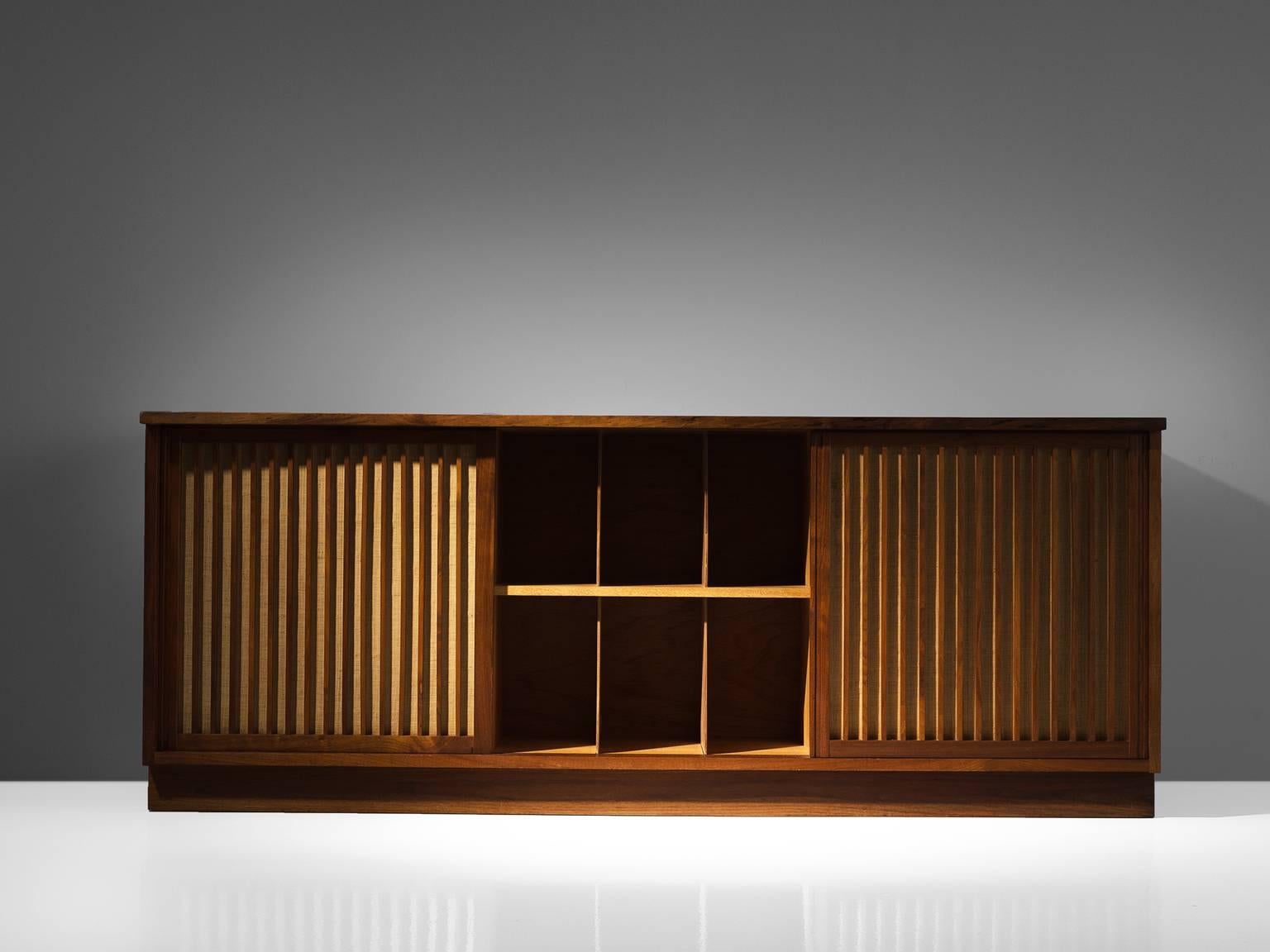 Mid-Century Modern George Nakashima Cabinet with Walnut and Pandanus Cloth