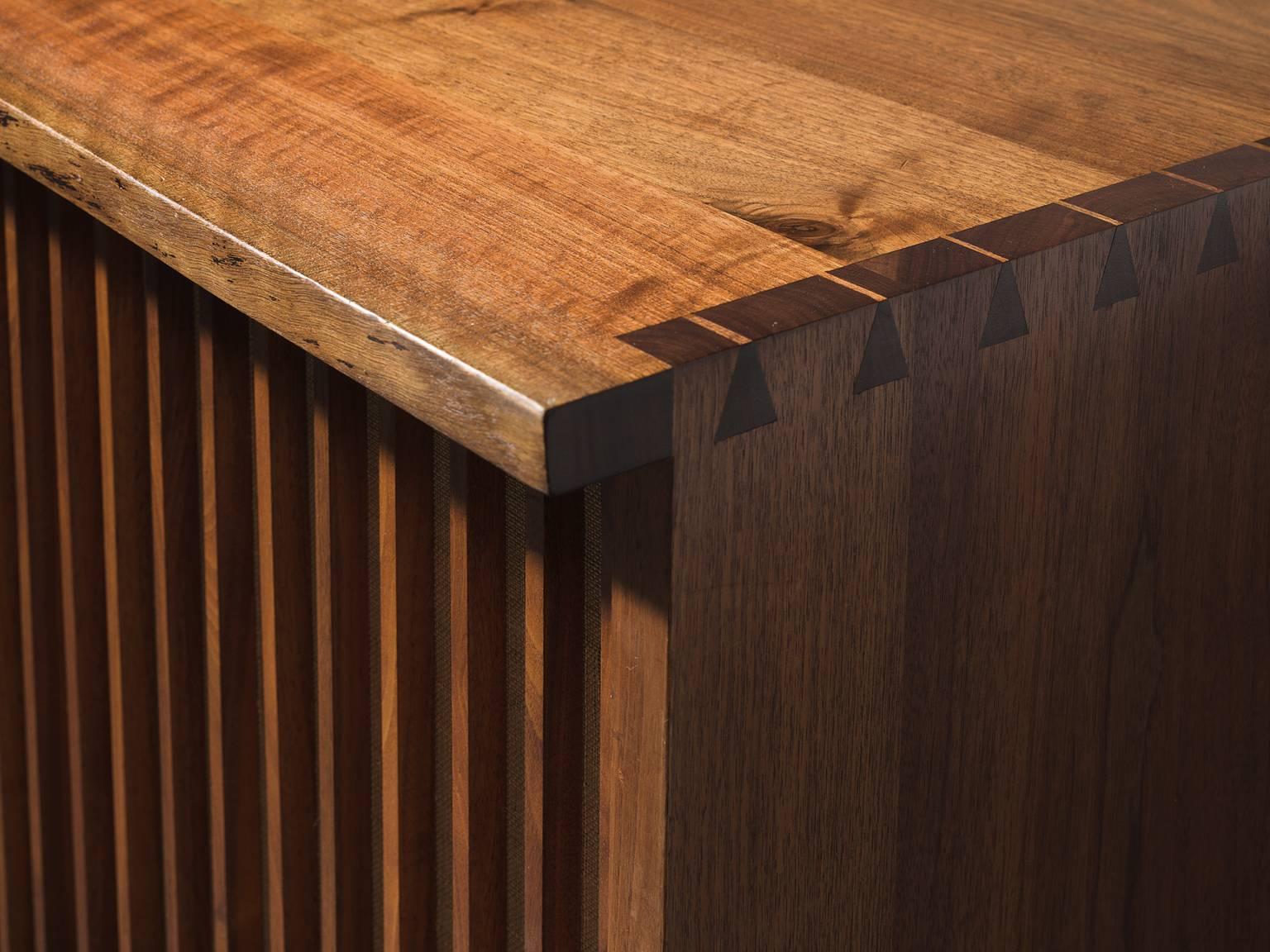 Grasscloth George Nakashima Cabinet with Walnut and Pandanus Cloth