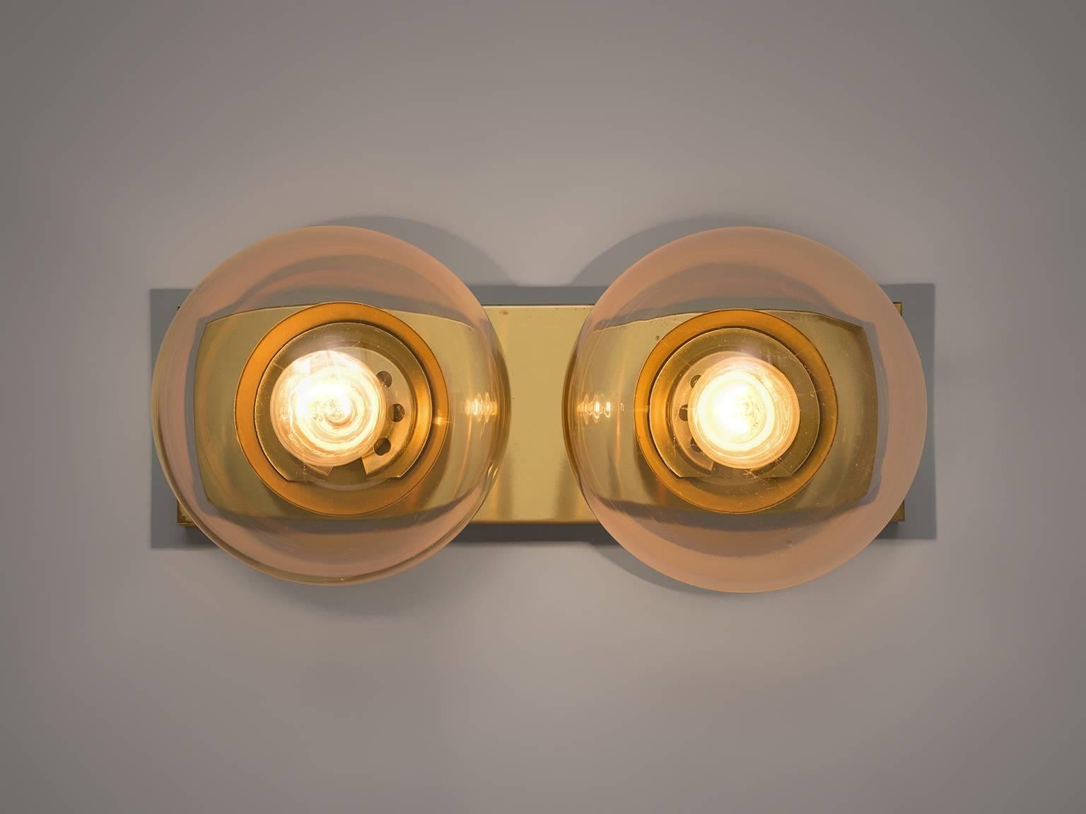 Mid-Century Modern Set of Four Transparent Brass Wall Lights For Sale