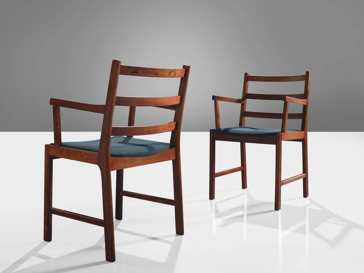 Mid-20th Century Danish Rosewood Armchairs with Blue Wool