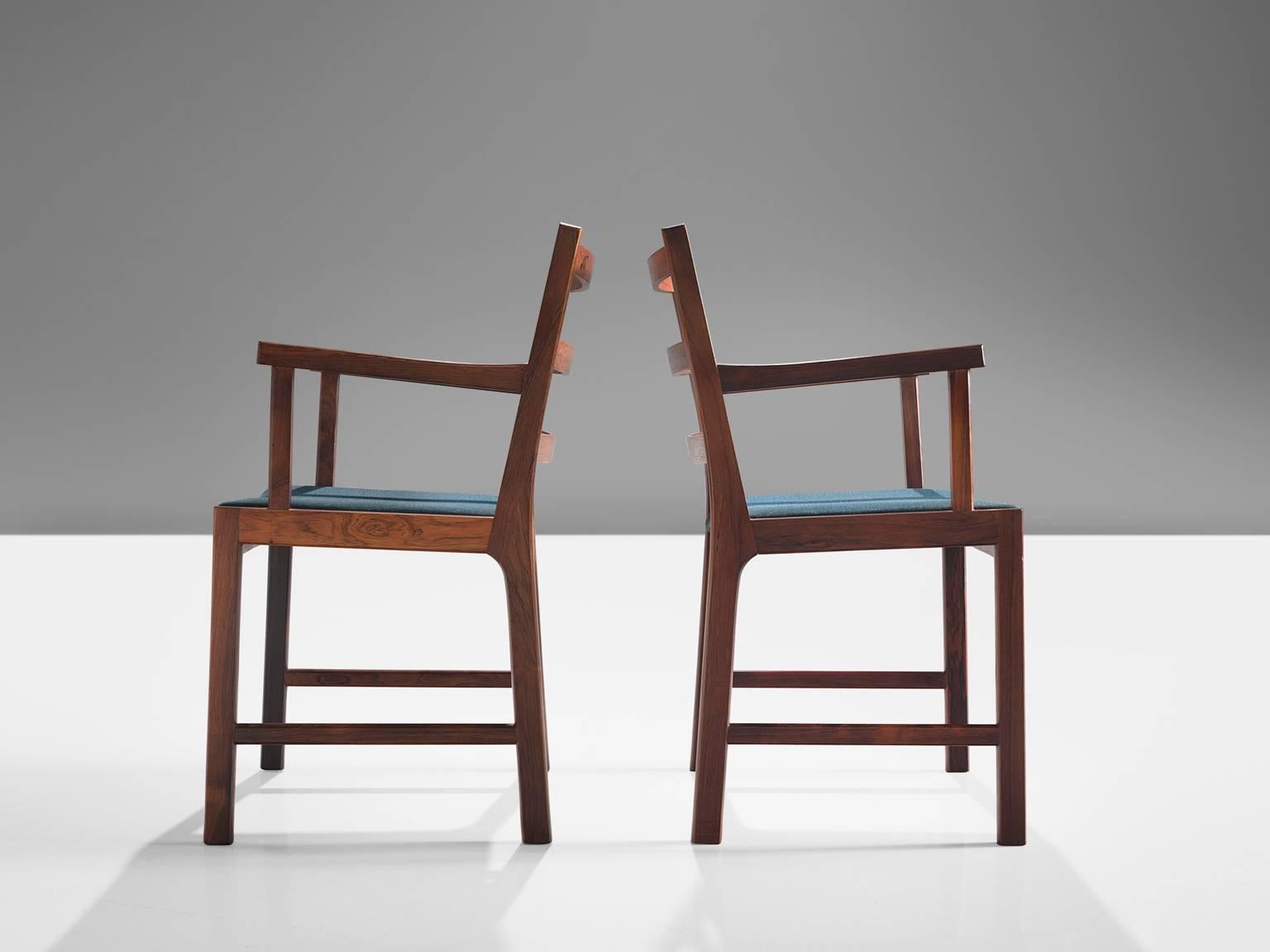 Danish Rosewood Armchairs with Blue Wool 1