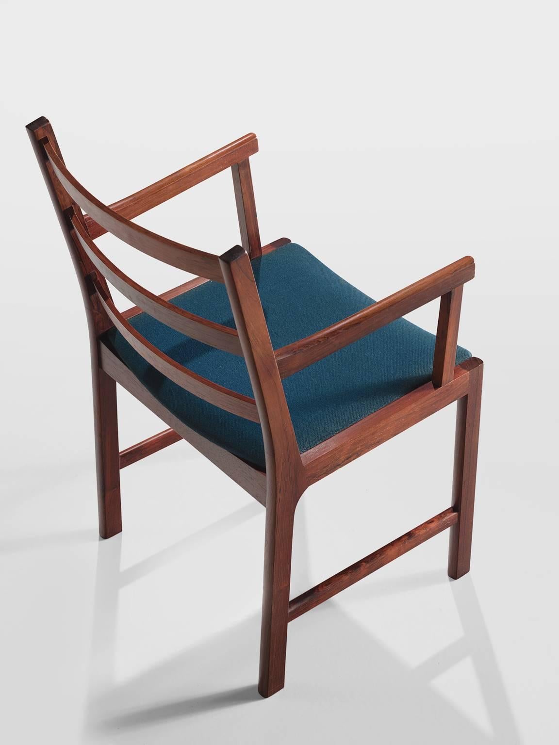 Danish Rosewood Armchairs with Blue Wool 4