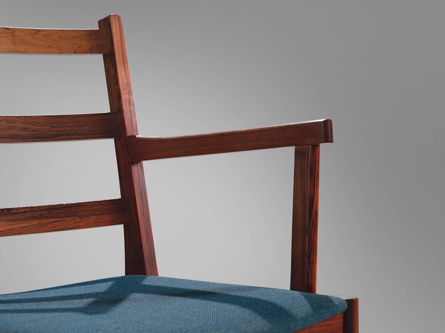 Danish Rosewood Armchairs with Blue Wool 2