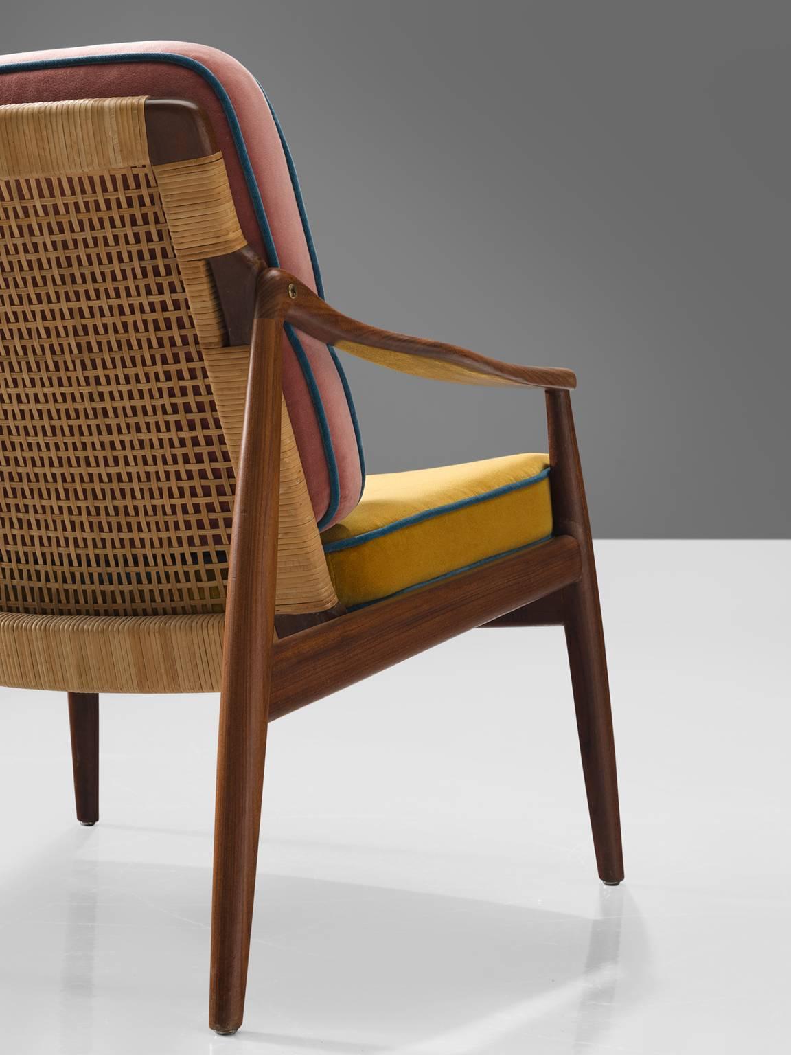 Mid-20th Century Hartmut Lohmeyer Reupholstered Armchairs in Teak and Cane