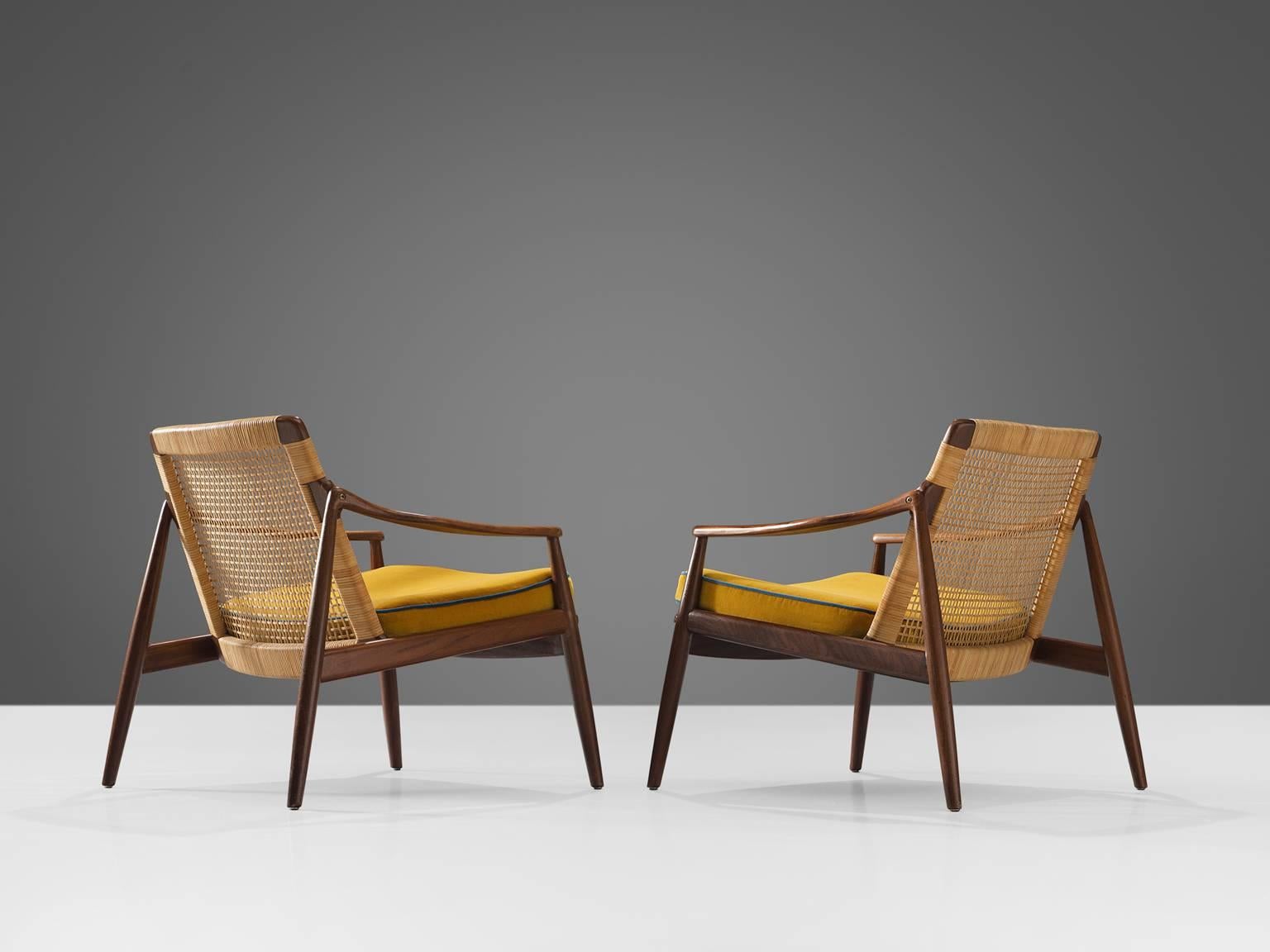 German Hartmut Lohmeyer Reupholstered Armchairs in Teak and Cane