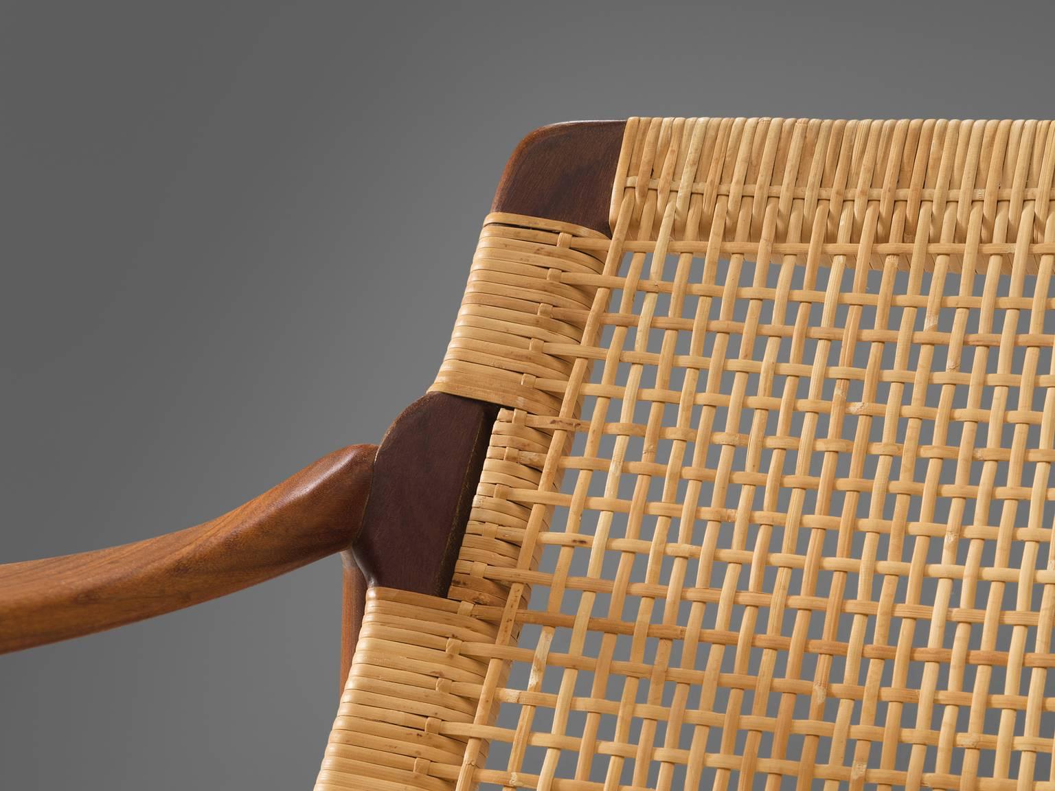 Hartmut Lohmeyer Reupholstered Armchairs in Teak and Cane 2