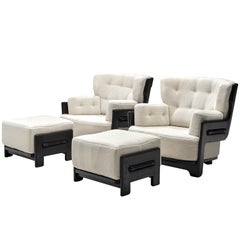 Reupholstered and Refurbished Guillerme & Chambron Lounge Chairs with Ottomans