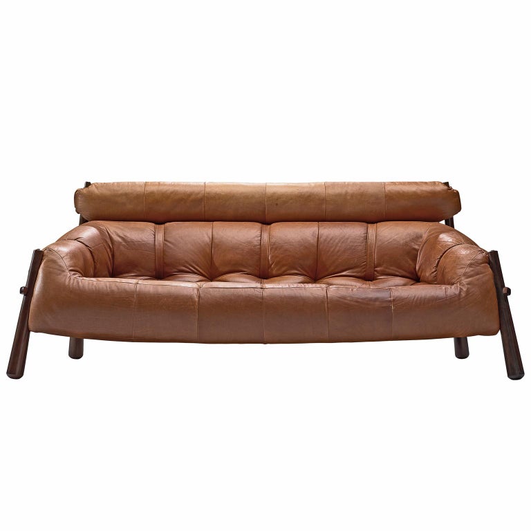 Percival Lafer Sofa In Rosewood And Cognac Leather For At 1stdibs Percival Lafer Sofa In Rosewood And Cognac Leather For