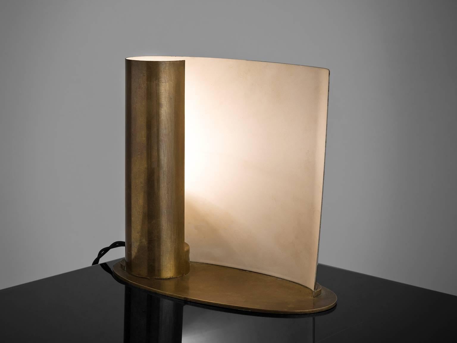 Mid-Century Modern Early Italian Curved Brass Desk Light