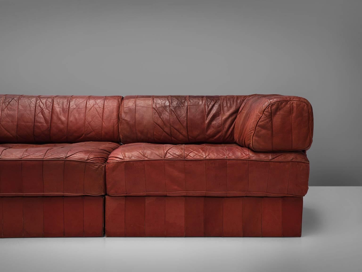 De Sede DS88 Red Modular Sofa Leather for De Sede In Good Condition In Waalwijk, NL