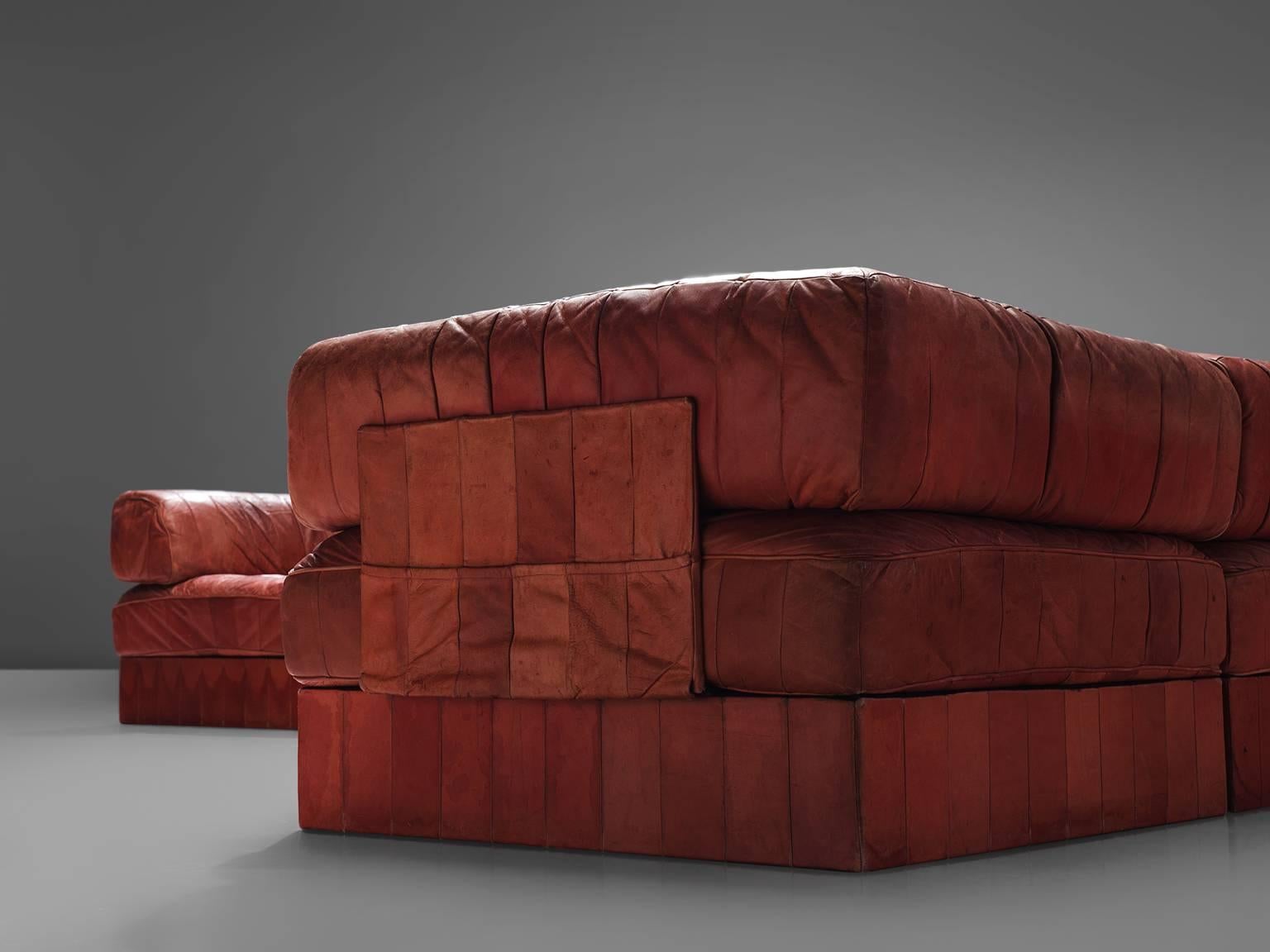 Post-Modern De Sede DS88 Red Modular Sofa Leather for De Sede
